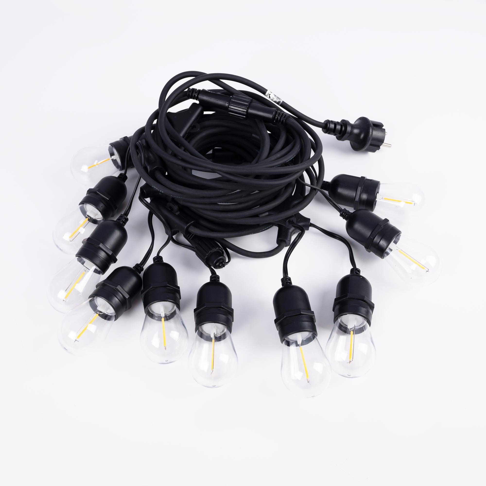 Kit guirnalda luces exterior 11,5 metros + 10 bombillas LED E27 filamento 1W - IP44