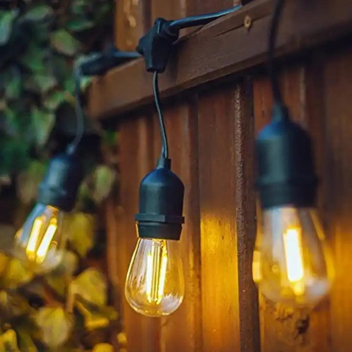 Kit guirnalda luces exterior 11,5 metros + 10 bombillas LED E27 filamento 1W - IP44