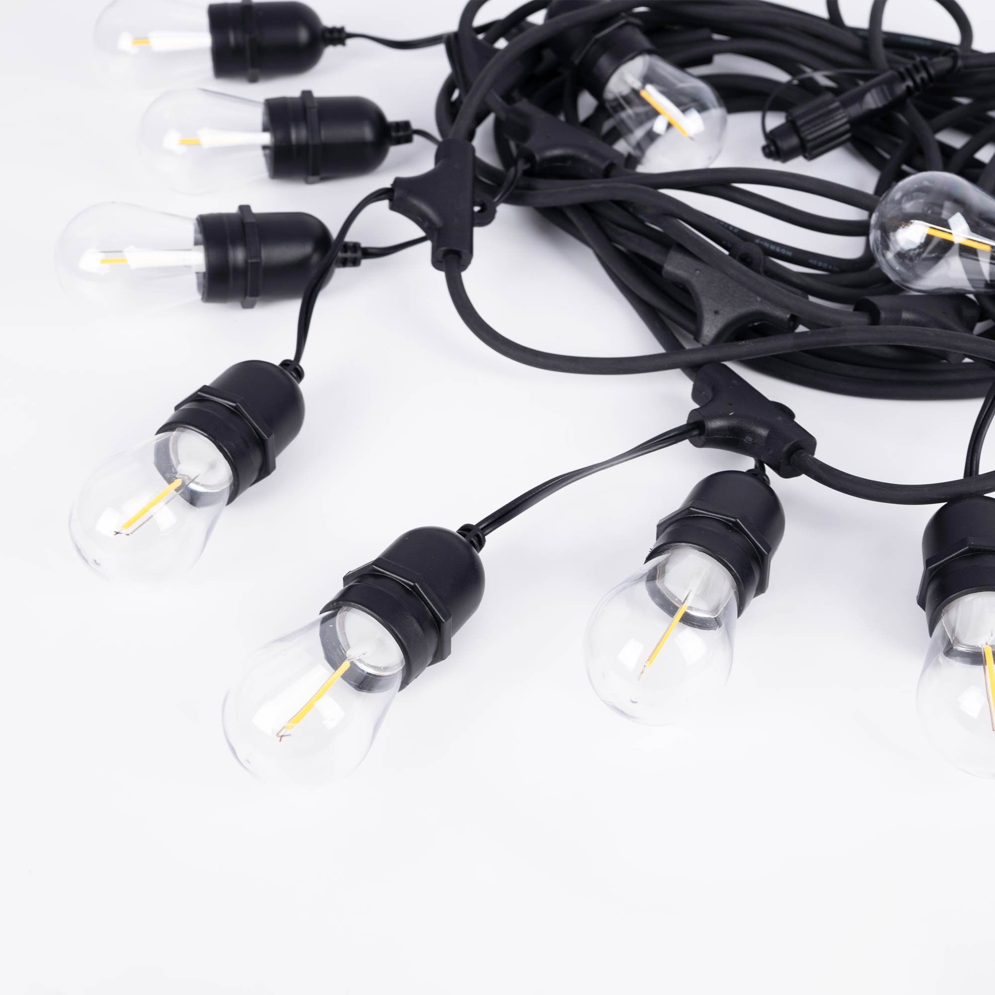 Kit guirnalda luces exterior 11,5 metros + 10 bombillas LED E27 filamento 1W - IP44