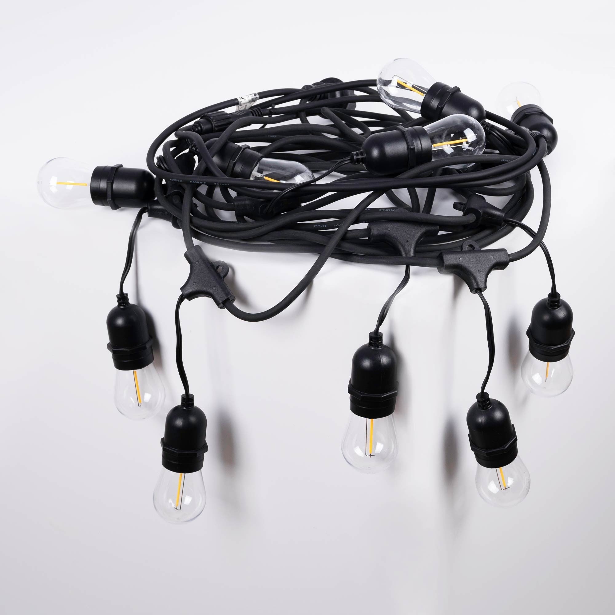 Kit guirnalda luces exterior 11,5 metros + 10 bombillas LED E27 filamento 1W - IP44