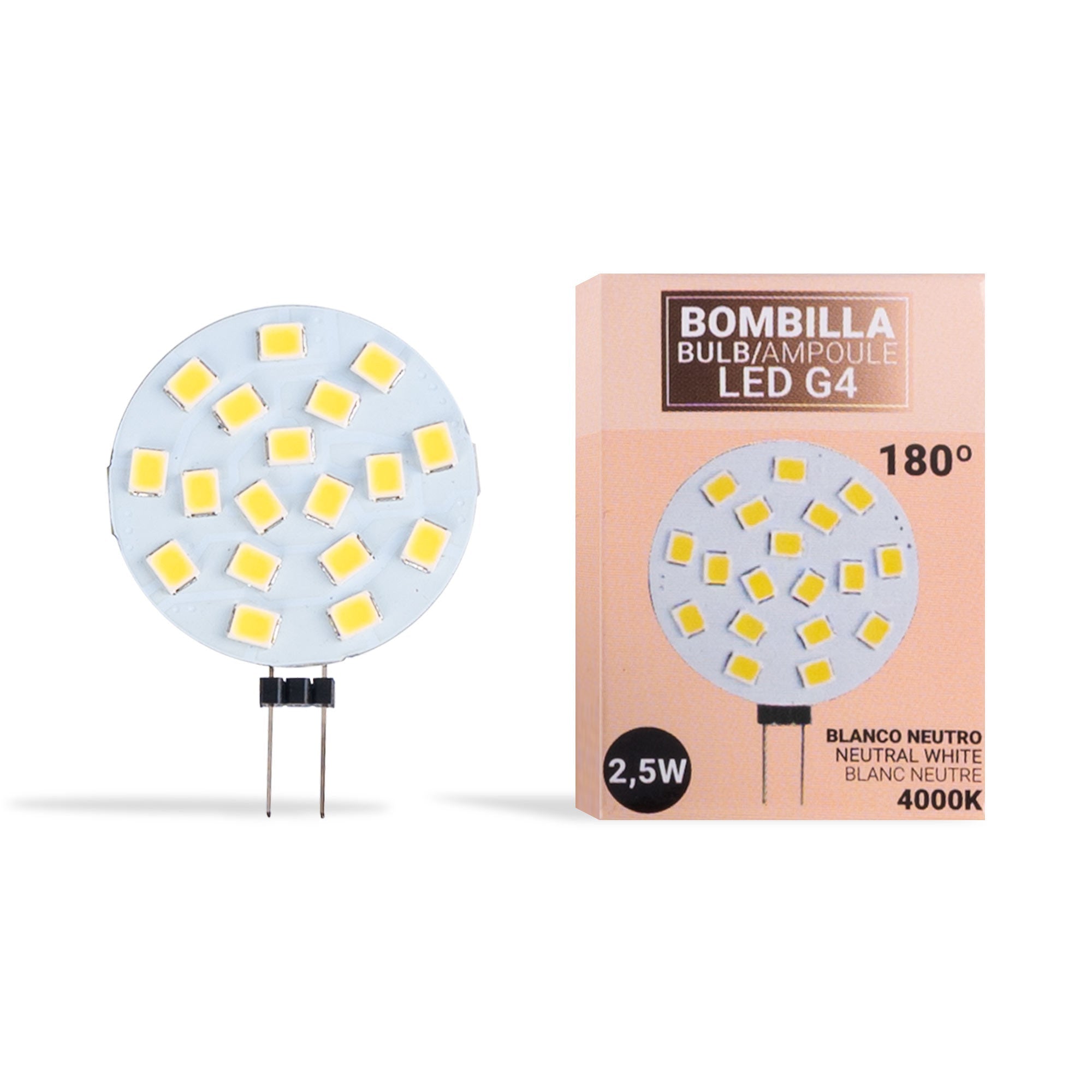 Bombilla LED G4 bi-pin circular plana 12V AC/DC - 2,5W