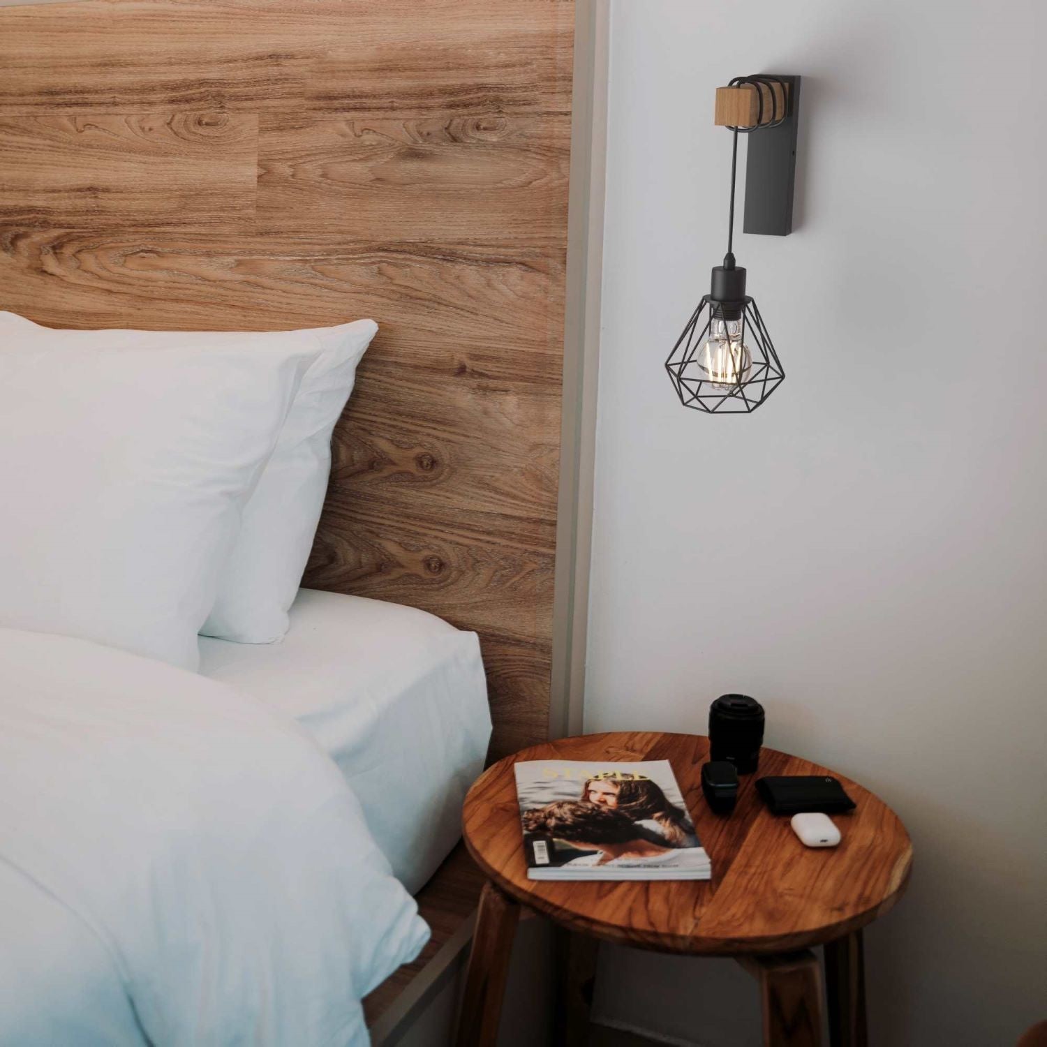 Aplique de pared nórdico jaula "RODEN" - Madera y metal