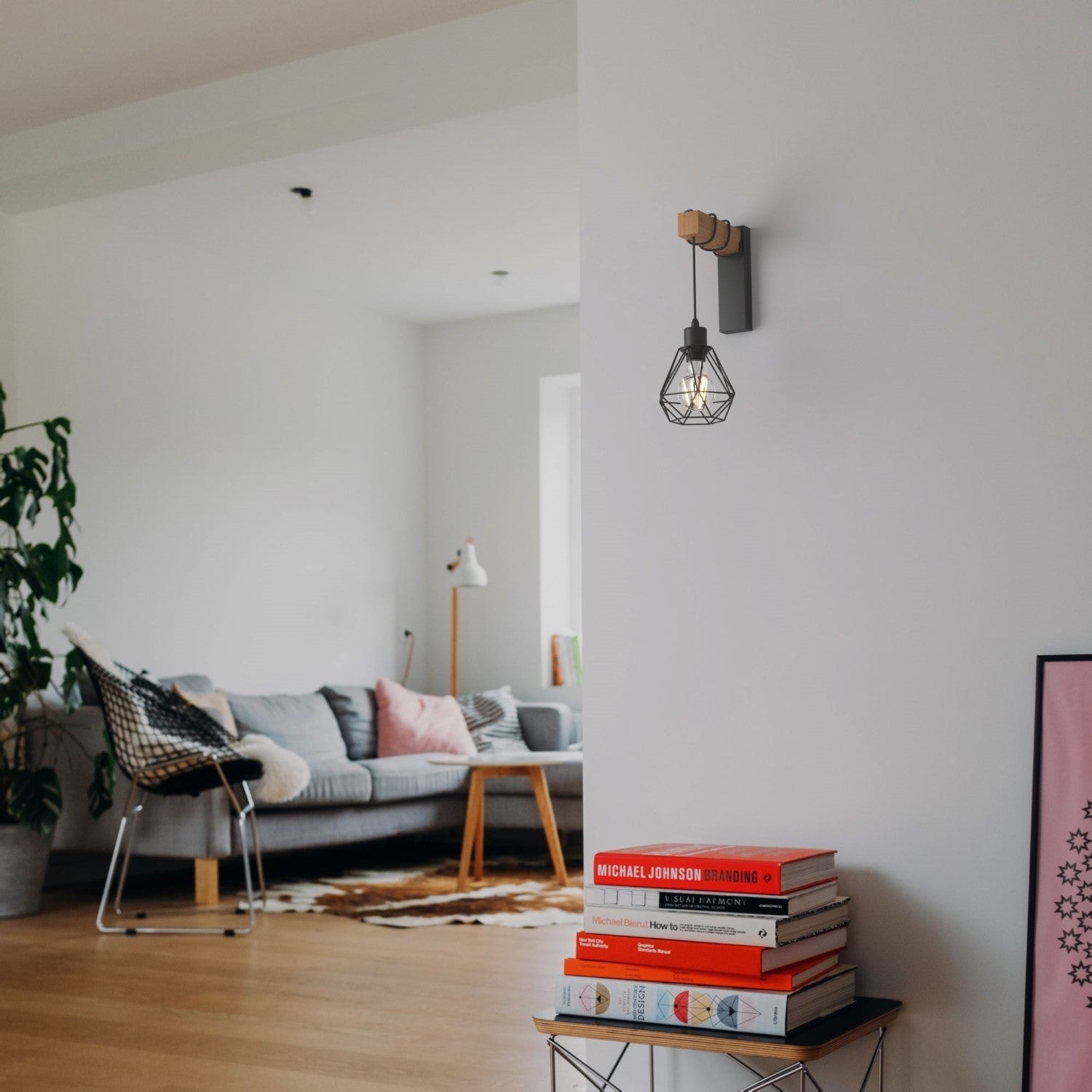 Aplique de pared nórdico jaula "RODEN" - Madera y metal