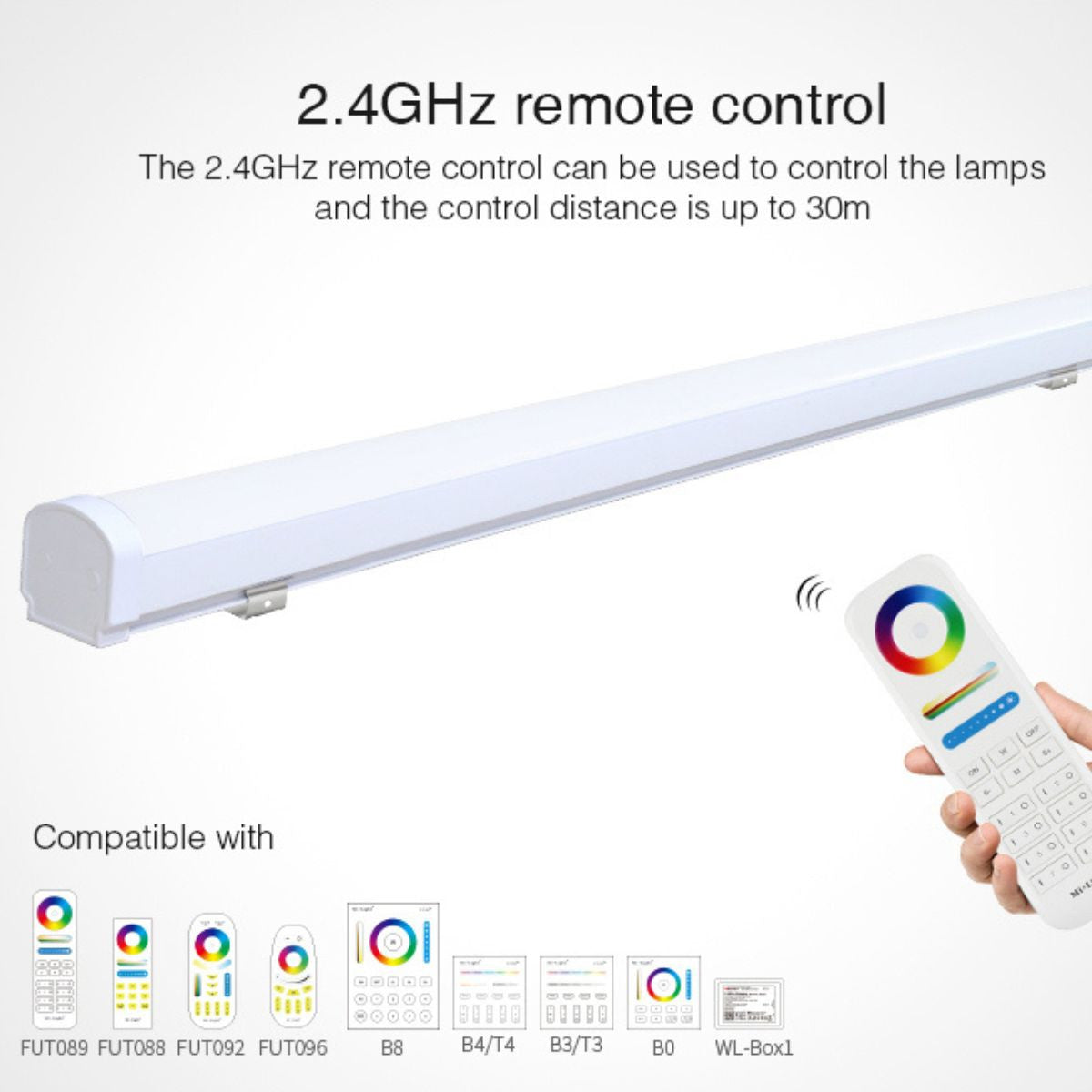 Luminaria lineal estanca RGB + CCT - 18W - RF/WiFi - 100cm - IP66 - Mi-Light