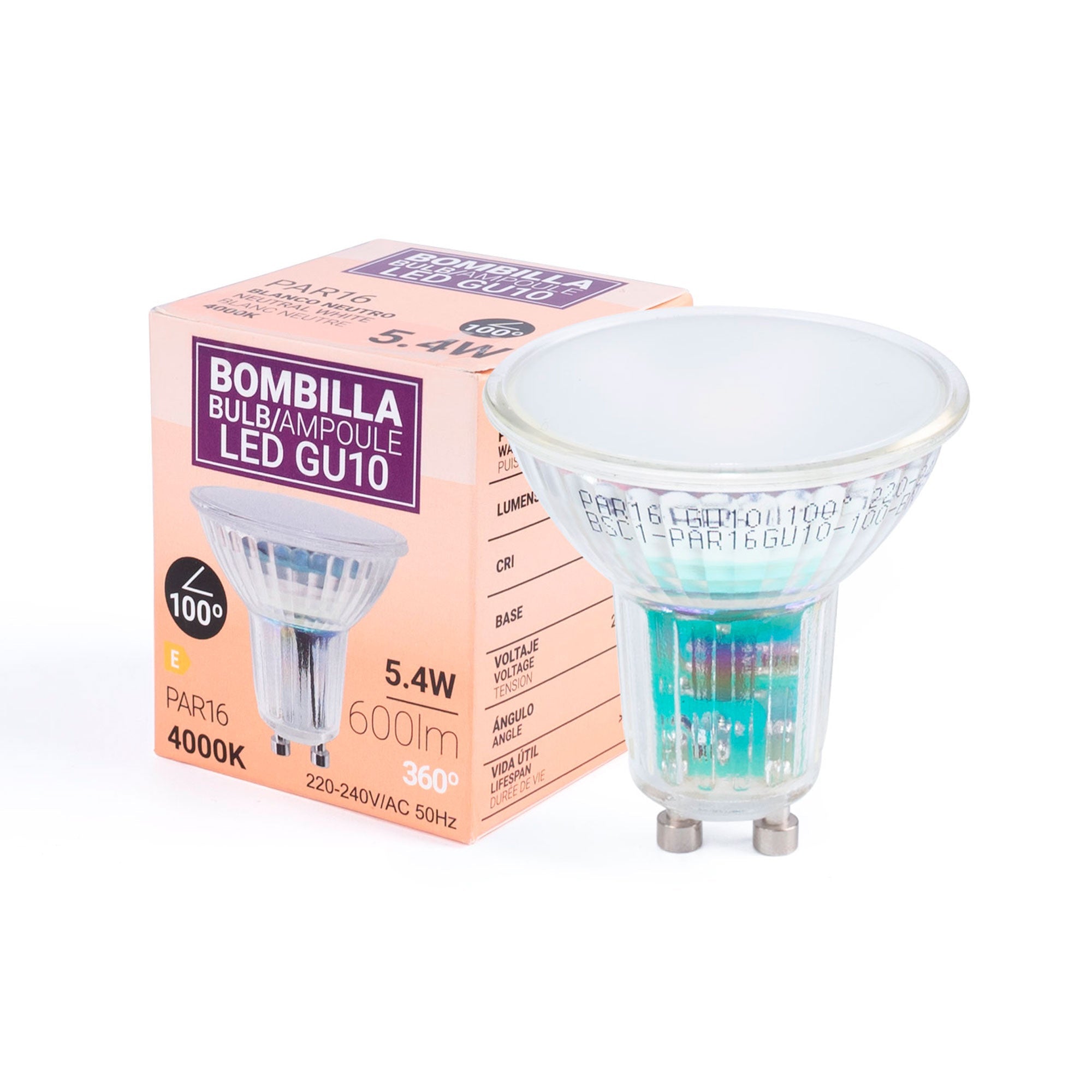 Bombilla LED GU10 6W cristal - 740lm - PAR16 - 100°