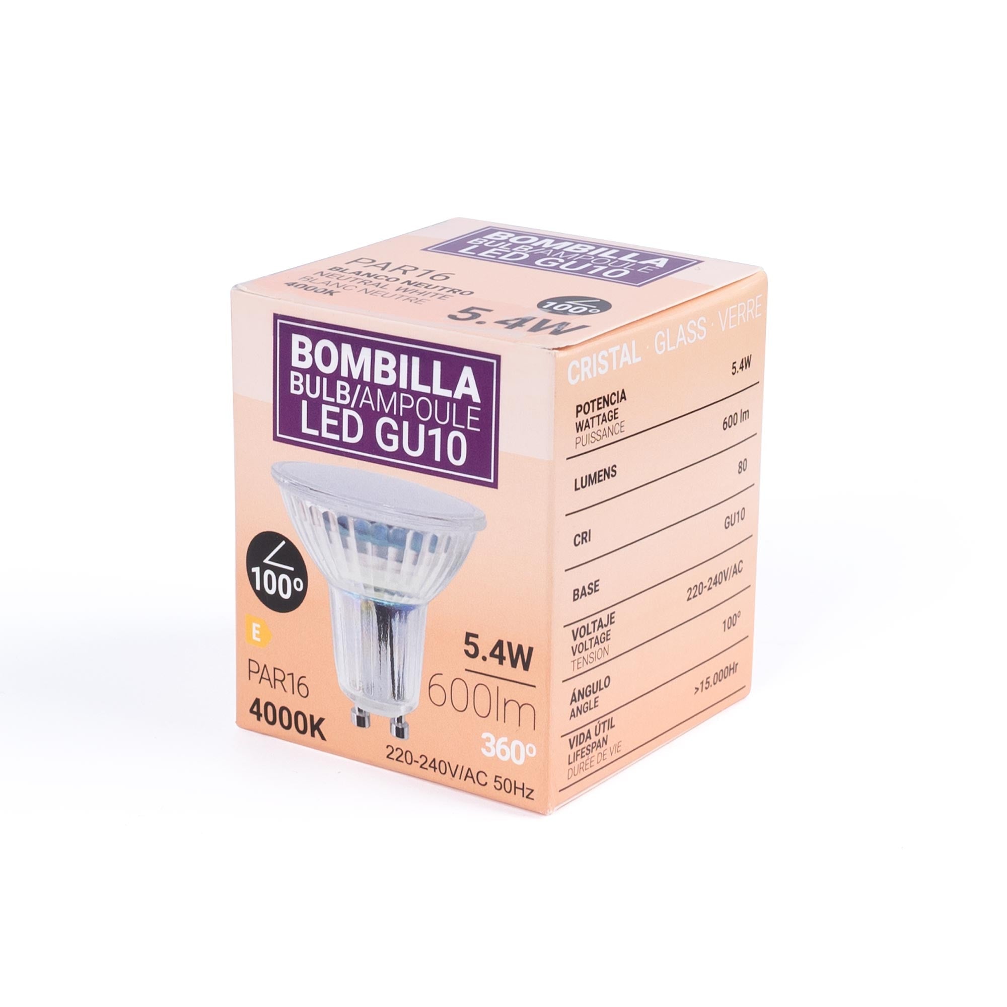 Bombilla LED GU10 6W cristal - 740lm - PAR16 - 100°