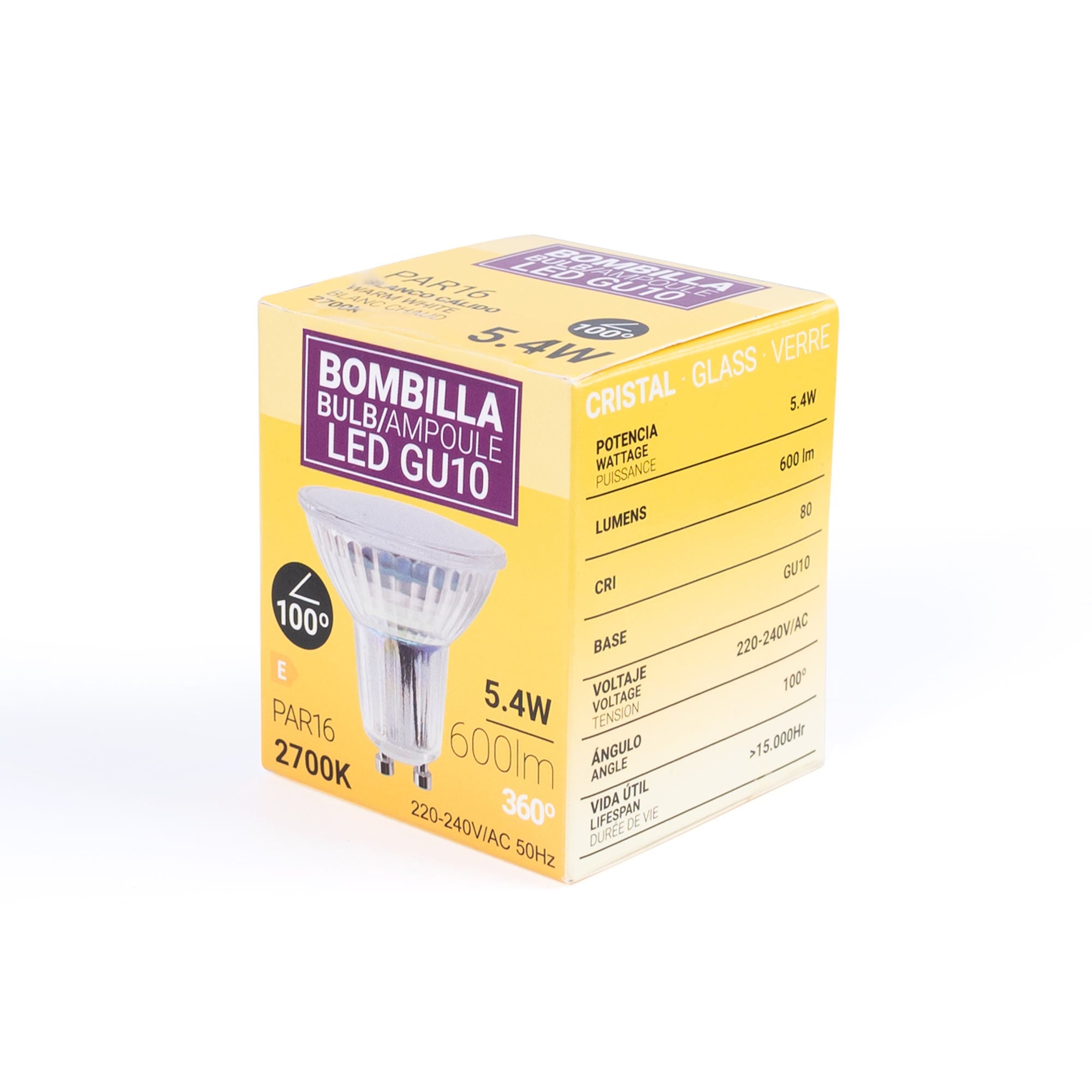 Bombilla LED GU10 6W cristal - 740lm - PAR16 - 100°