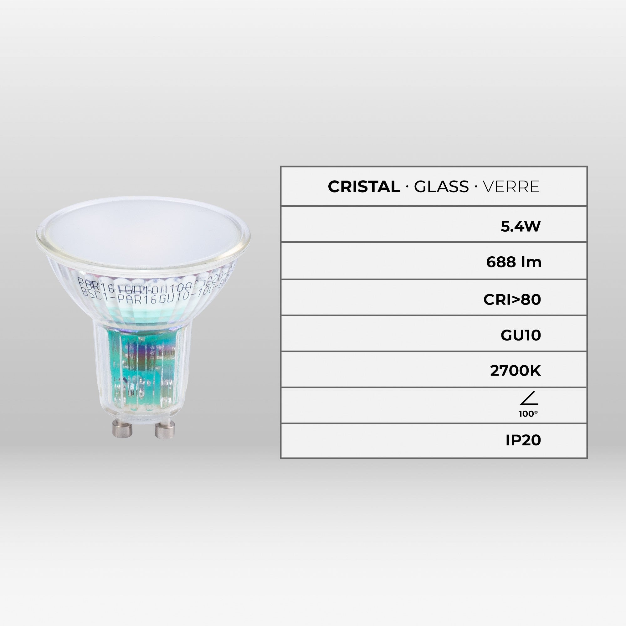 Bombilla LED GU10 6W cristal - 740lm - PAR16 - 100°