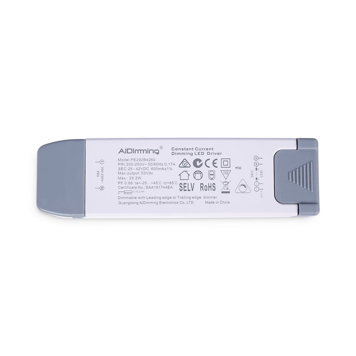 Driver regulable TRIAC 25-42V DC - 600mA - 25,2W