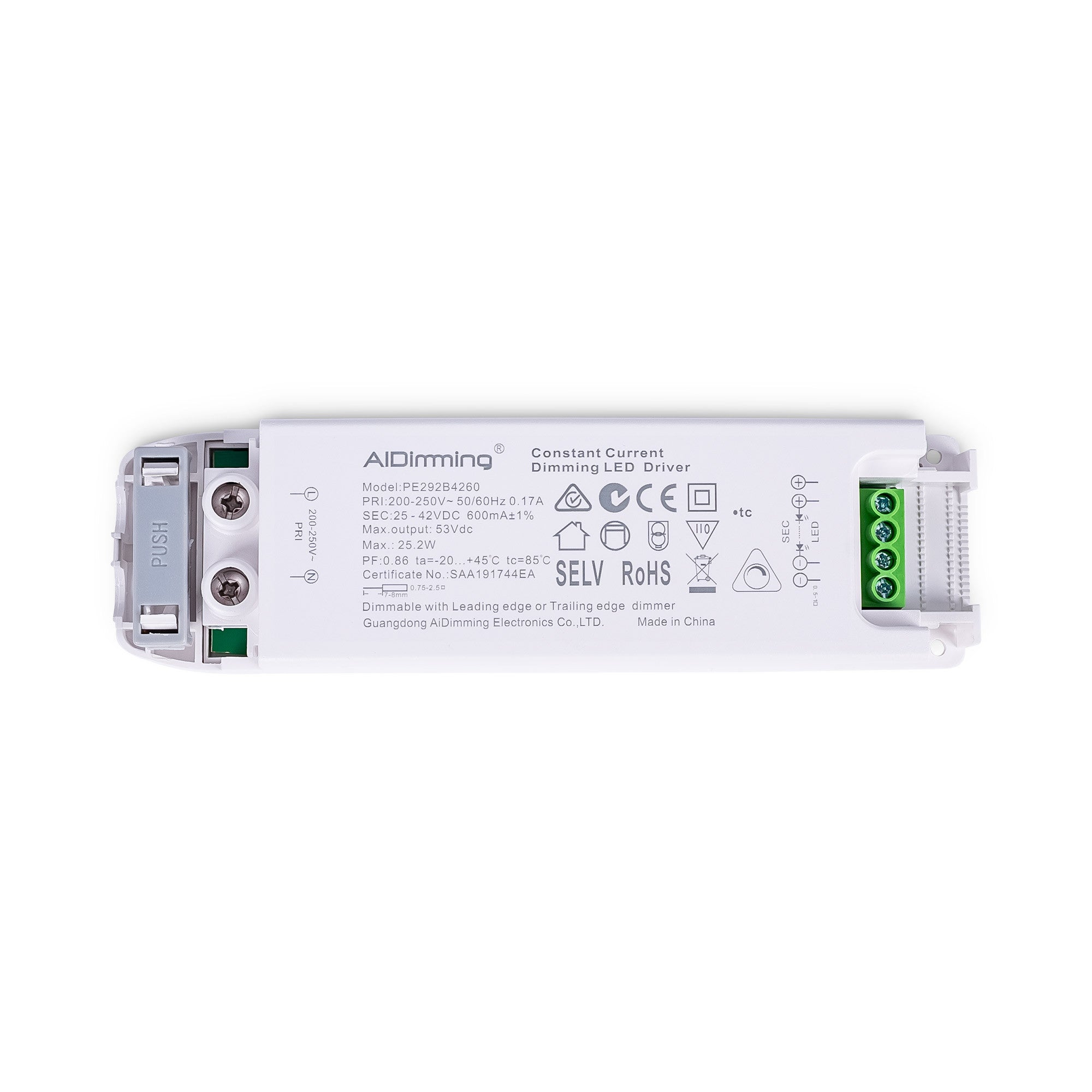 Driver regulable TRIAC 25-42V DC - 600mA - 25,2W