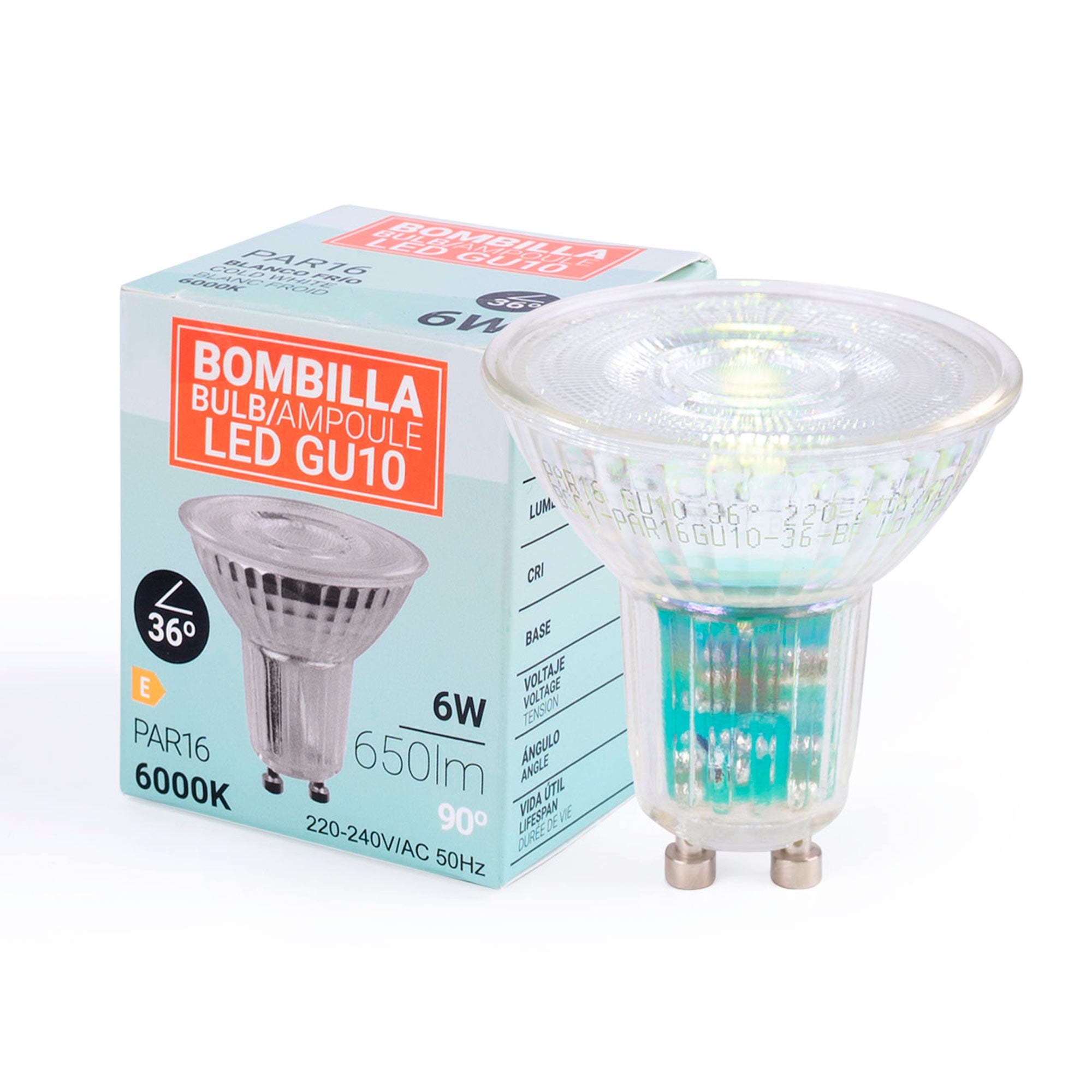 Bombilla LED GU10 6W cristal - 130lm/W - PAR16 - 36°