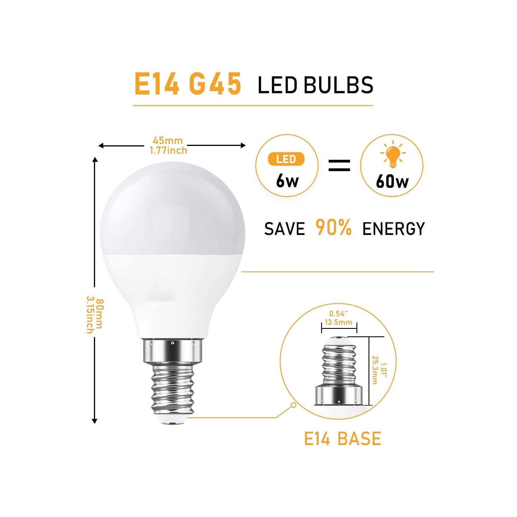 Bombilla Esférica LED E14 G45 5W Opal
