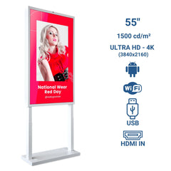 Display publicitario LCD para escaparates UHD 4K - 55" - Android - Indoor