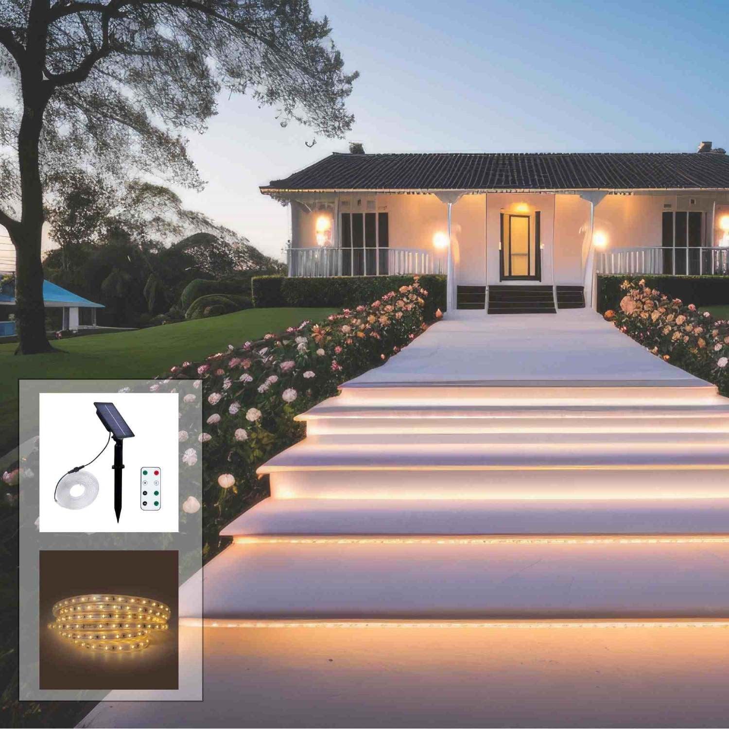 Tira LED solar exterior con mando 18W - 12mm - 5 metros - 2700K - IP65