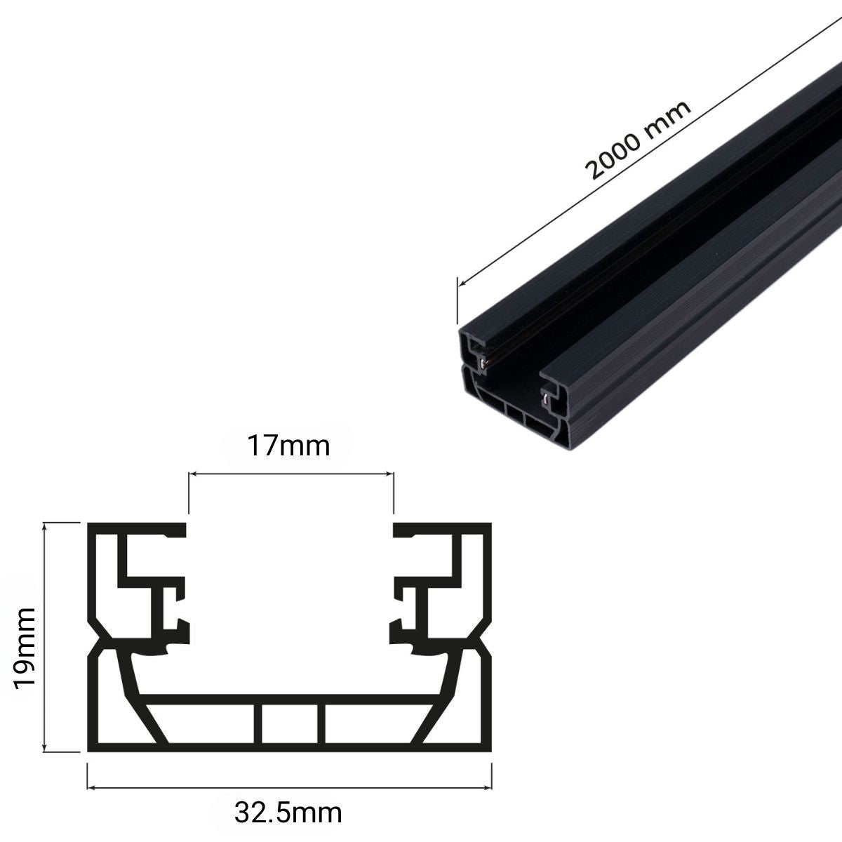 Carril monofásico de PVC para focos LED - Superficie - 2 metros