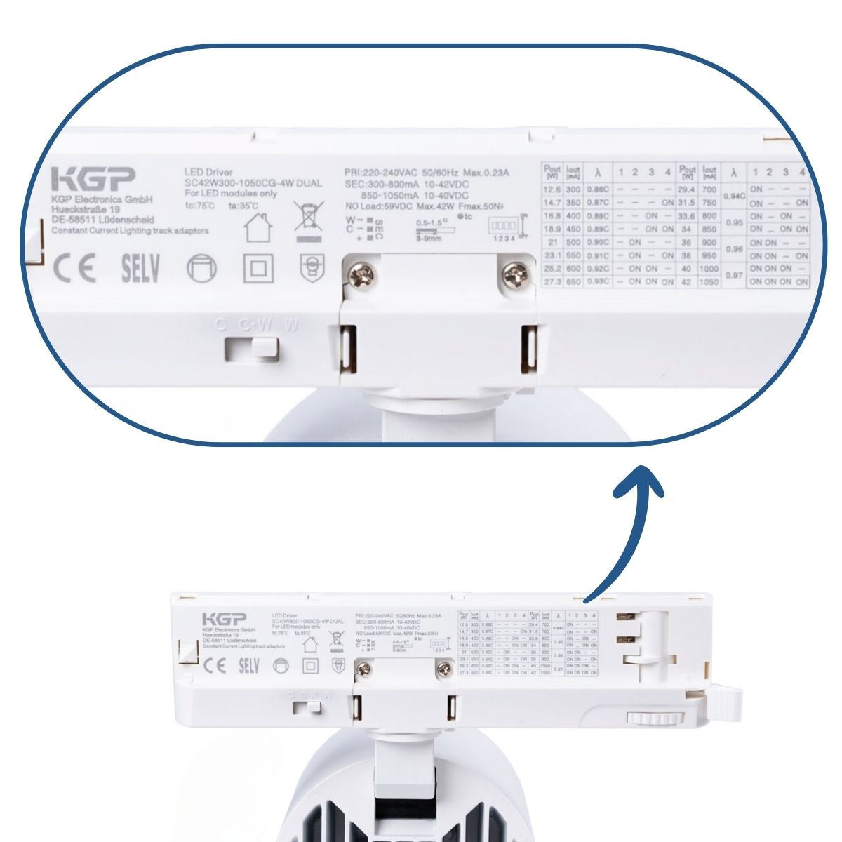 Proyector LED para carril trifásico CCT 40W - CRI 90 - Driver KGP