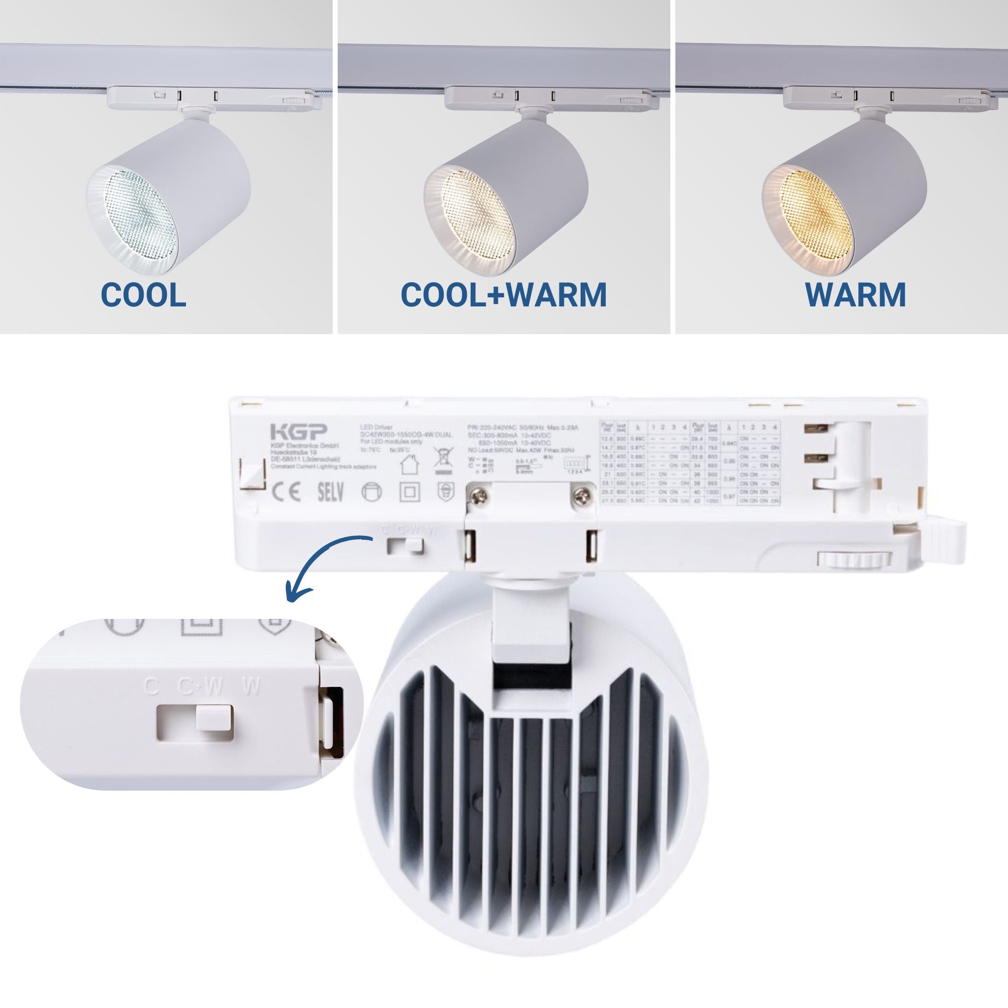 Proyector LED para carril trifásico CCT 40W - CRI 90 - Driver KGP