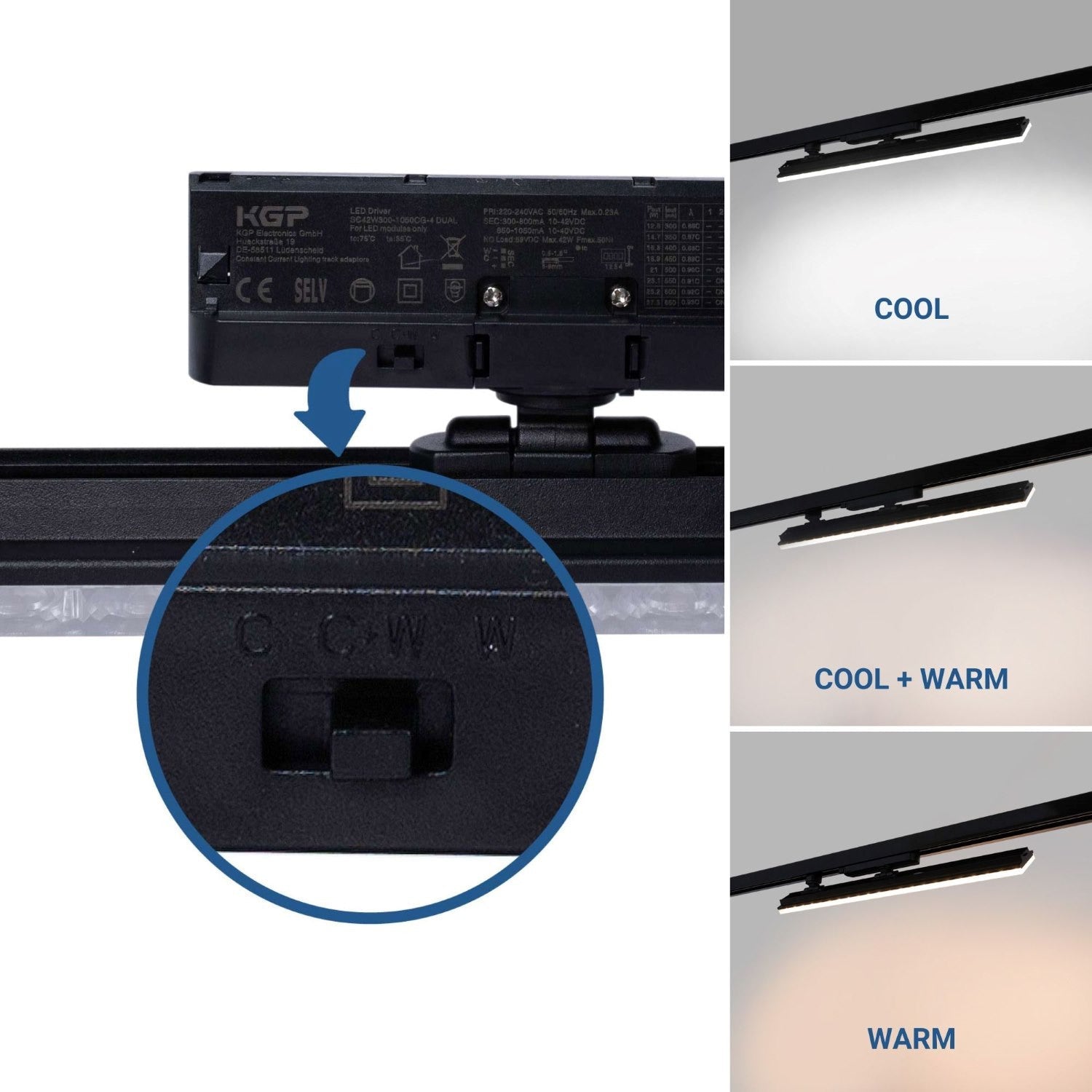Proyector LED lineal orientable para carril trifásico 20W - CCT - CRI90 - Driver KGP