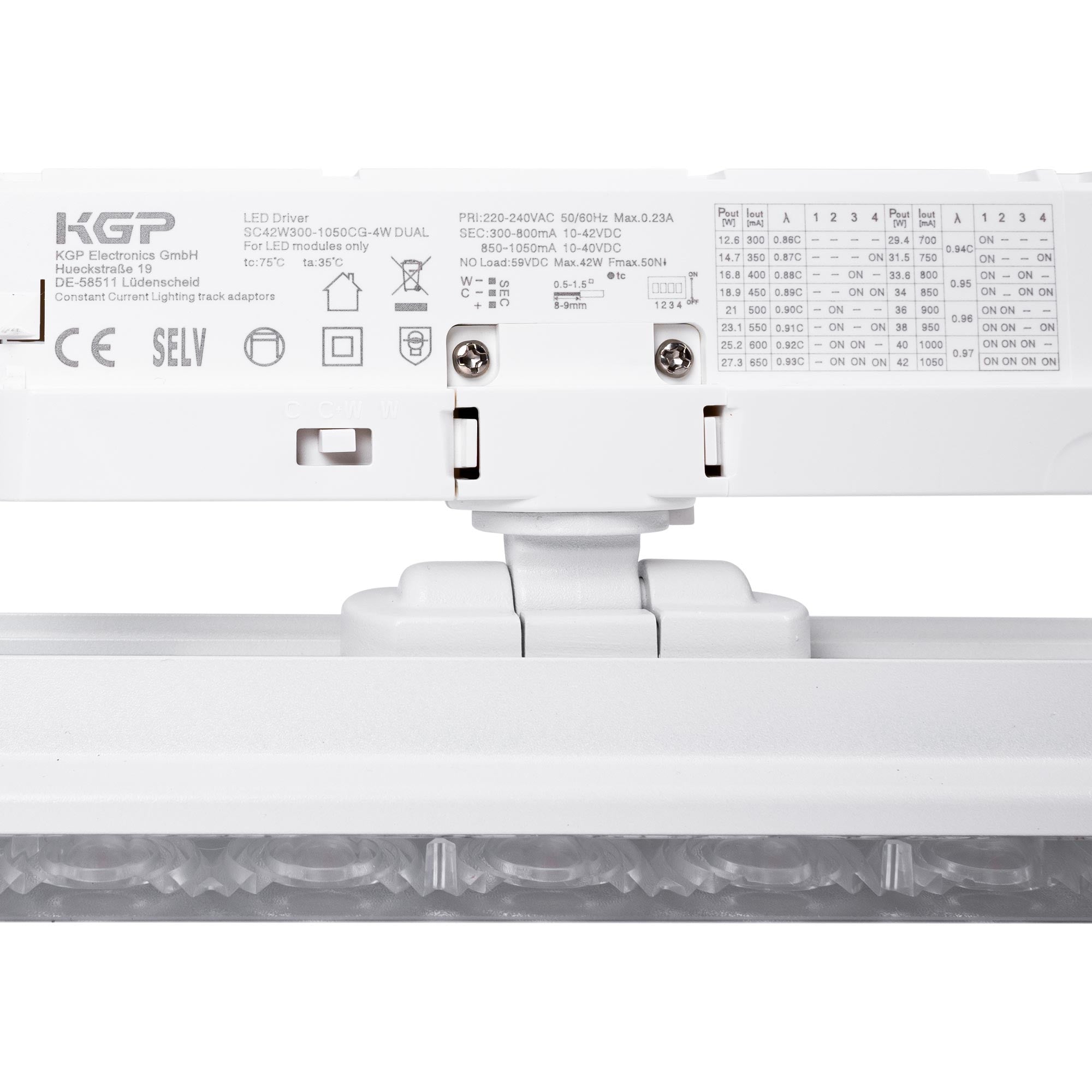 Proyector LED lineal orientable para carril trifásico 20W - CCT - CRI90 - Driver KGP