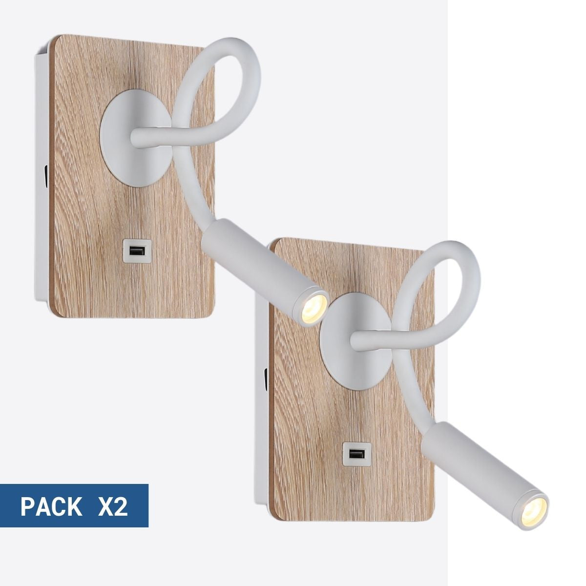 Pack x 2 - Aplique de pared flexible para lectura con puerto USB "LONDON USB" - Chip CREE - 3W
