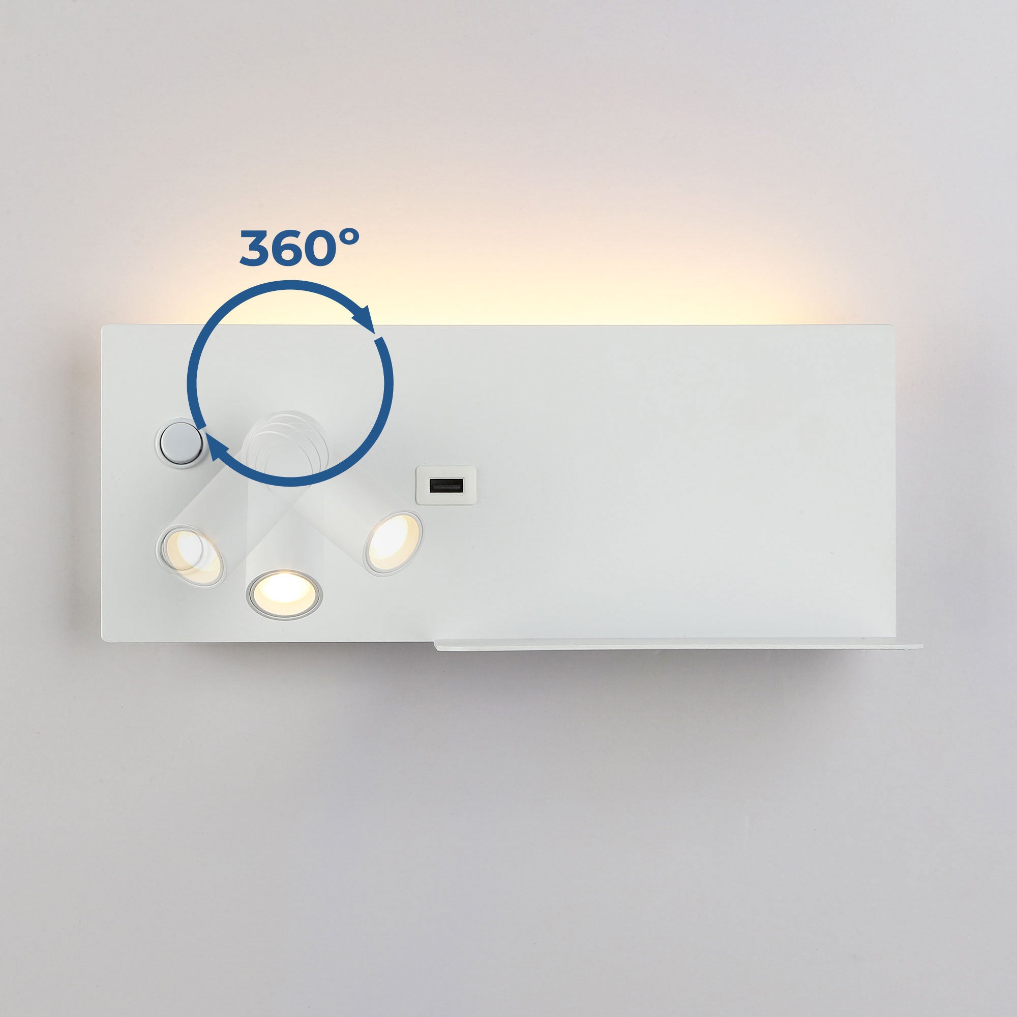Aplique de pared para lectura con puerto USB "Kerta" - Iluminación doble - 3W+7W