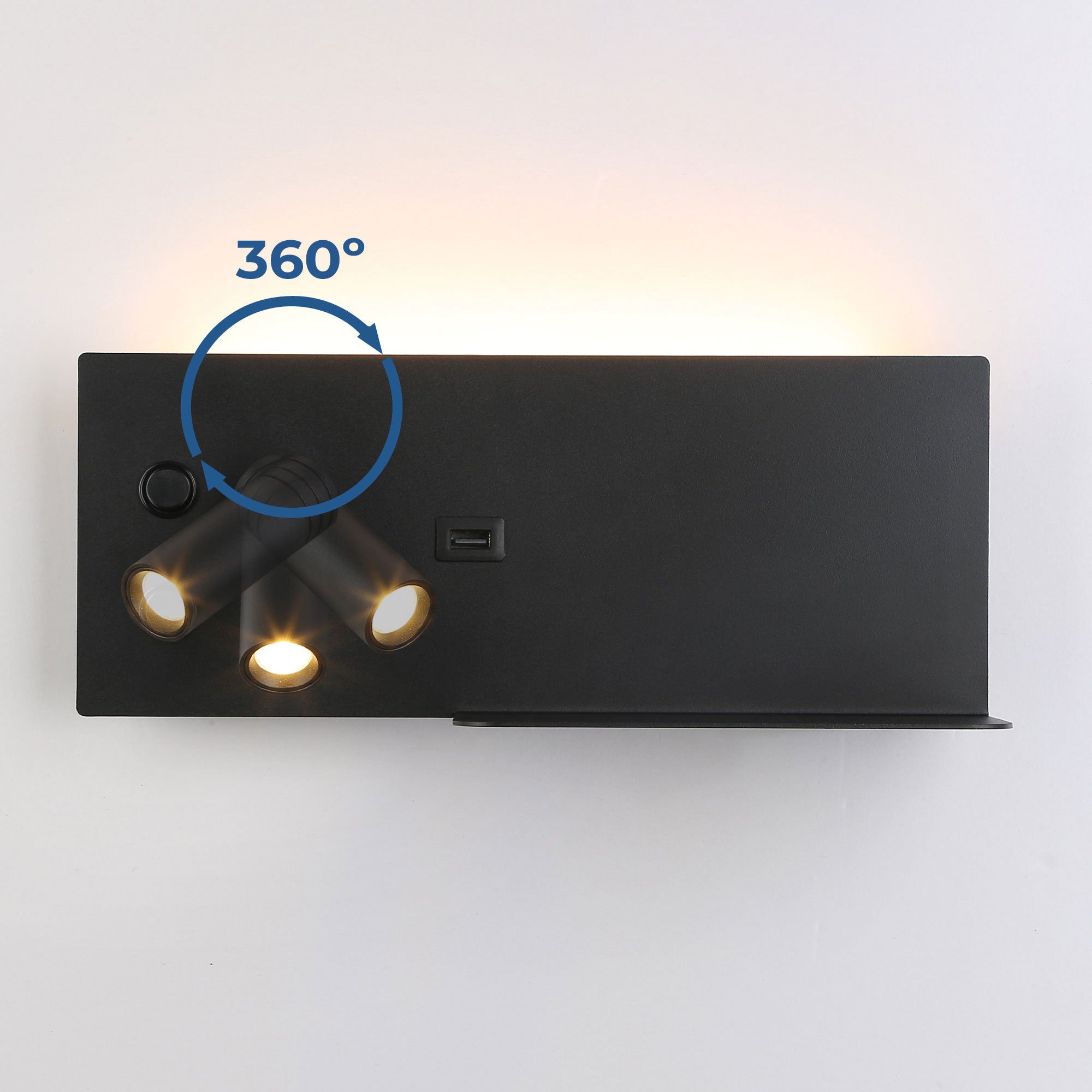 Pack x 2 - Aplique de pared para lectura con puerto USB "Kerta" - Iluminación doble - 3W+7W