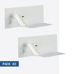 Pack x 2 - Aplique de pared para lectura con puerto USB "Kerta" - Iluminación doble - 3W+7W