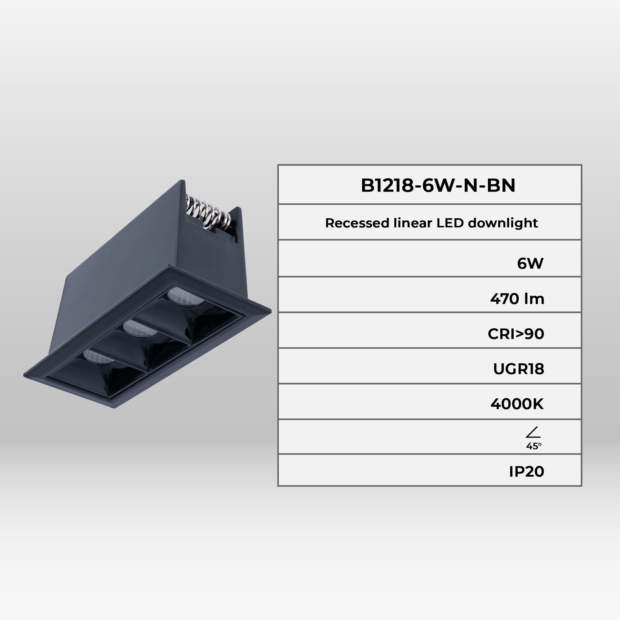 Foco lineal LED empotrable triple 6W - UGR18 - CRI90 - Chip OSRAM