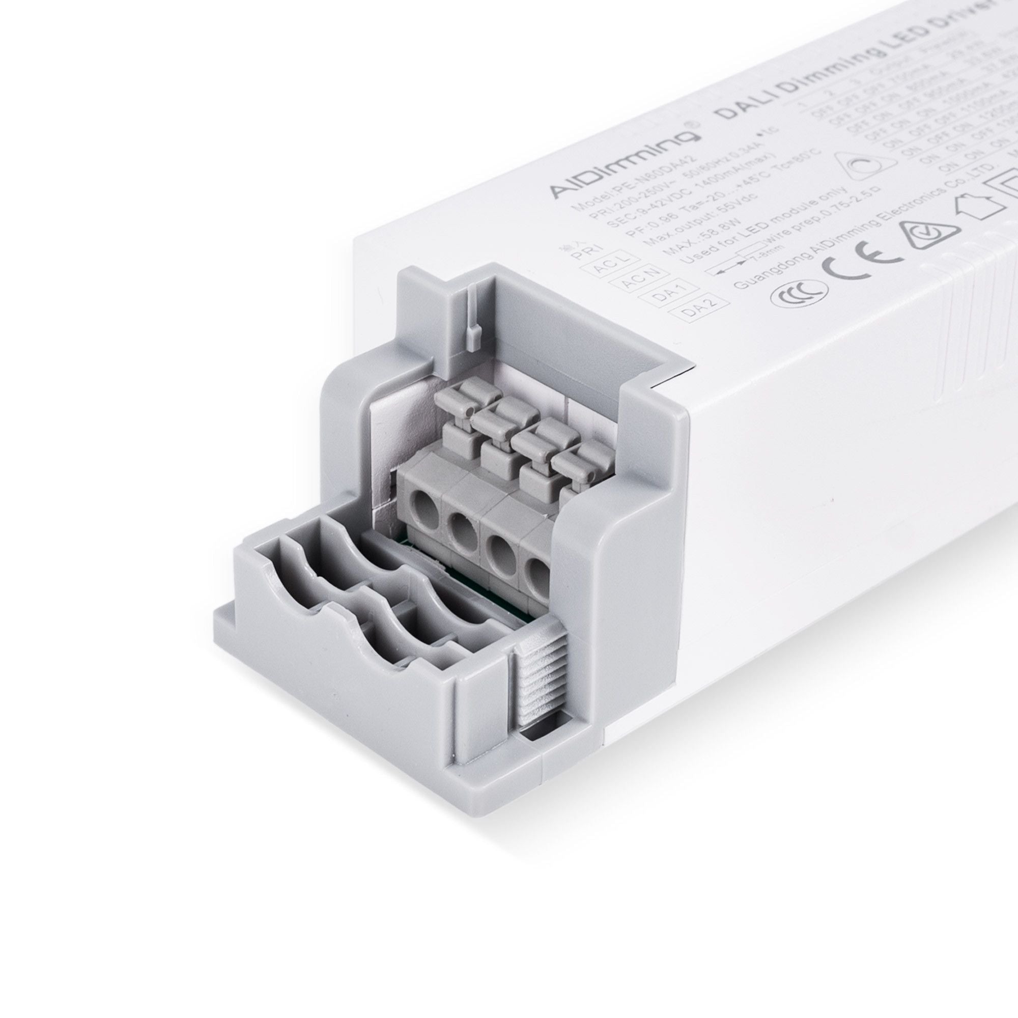 Driver regulable DALI + 1/0-10V + PUSH - 9-42V DC - 58W - Multicorriente (700-1400mA)