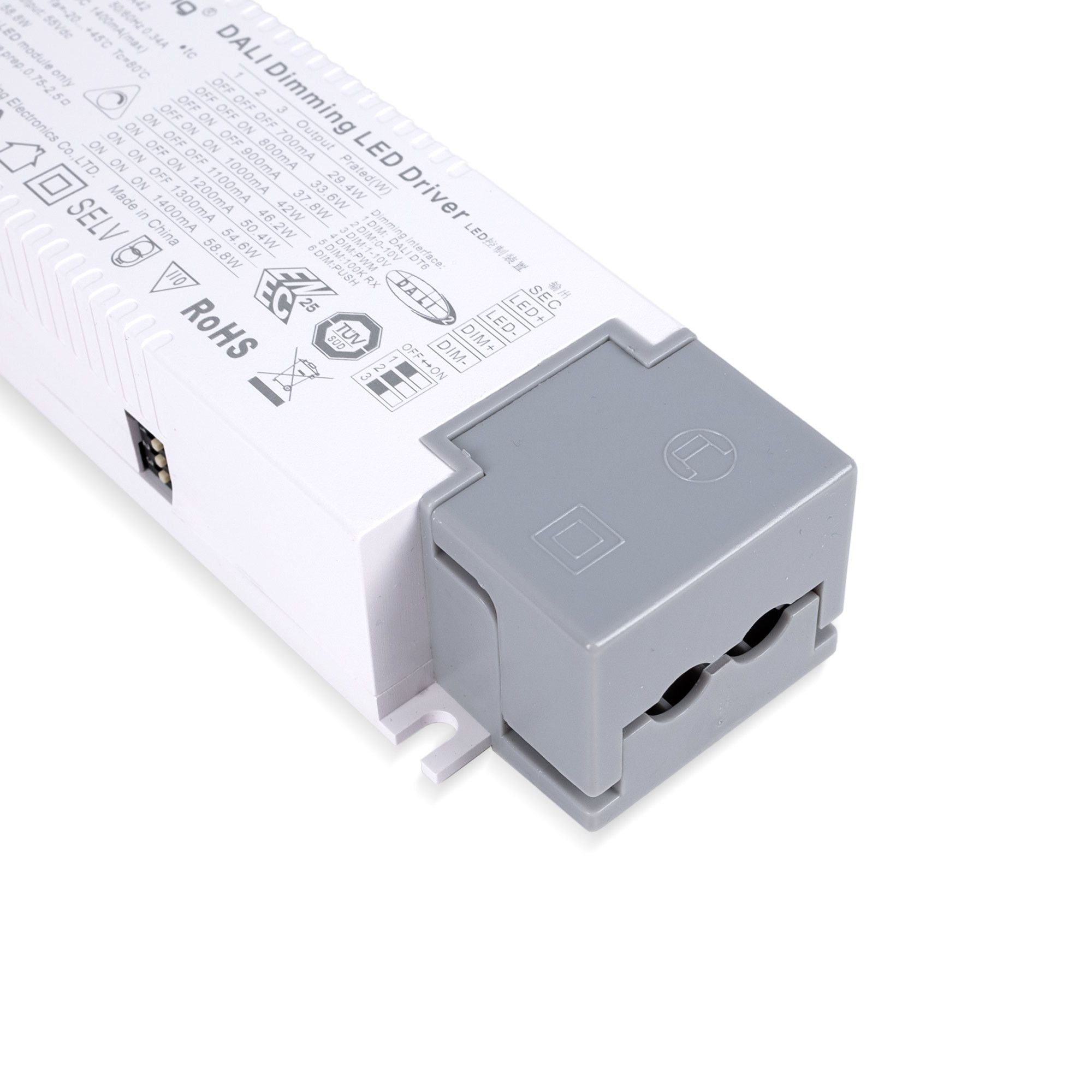 Driver regulable DALI + 1/0-10V + PUSH - 9-42V DC - 58W - Multicorriente (700-1400mA)
