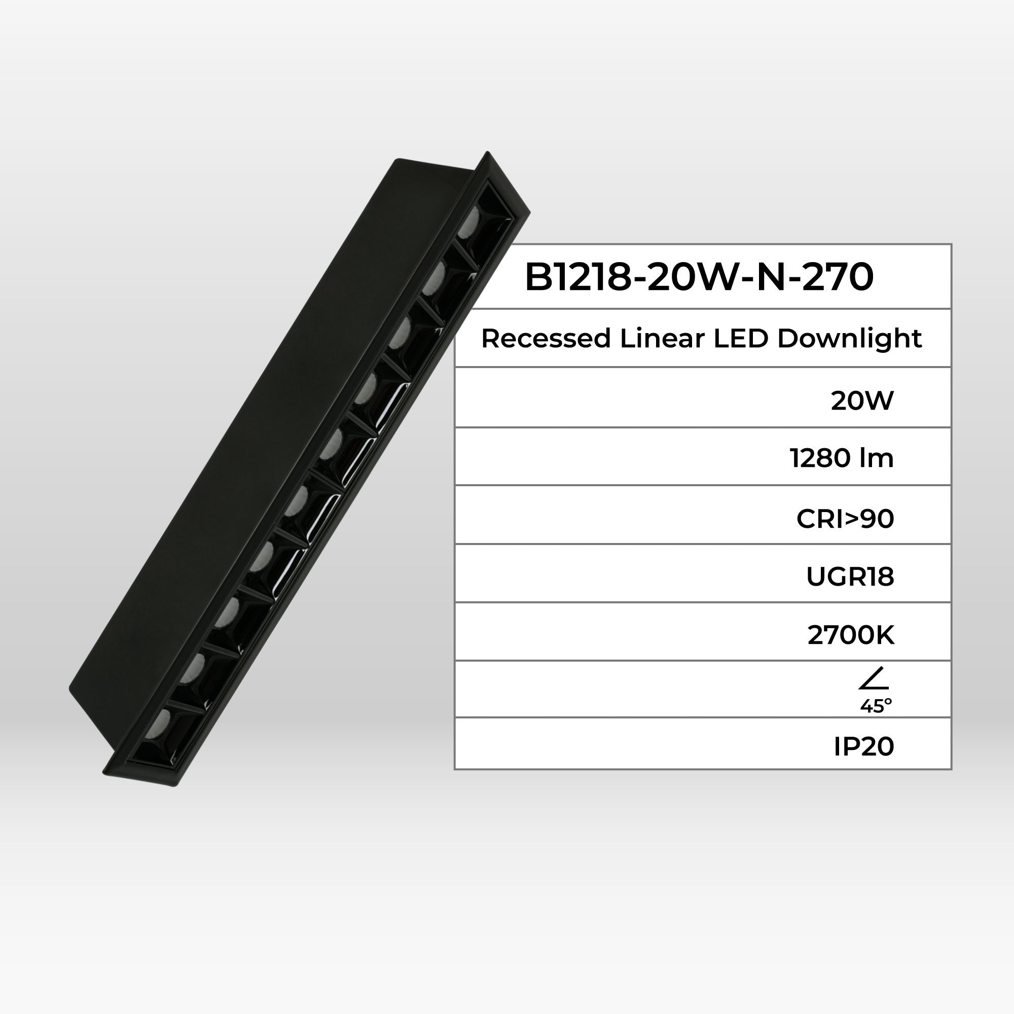 Foco lineal LED empotrable 20W - UGR18 - CRI90 - Chip OSRAM