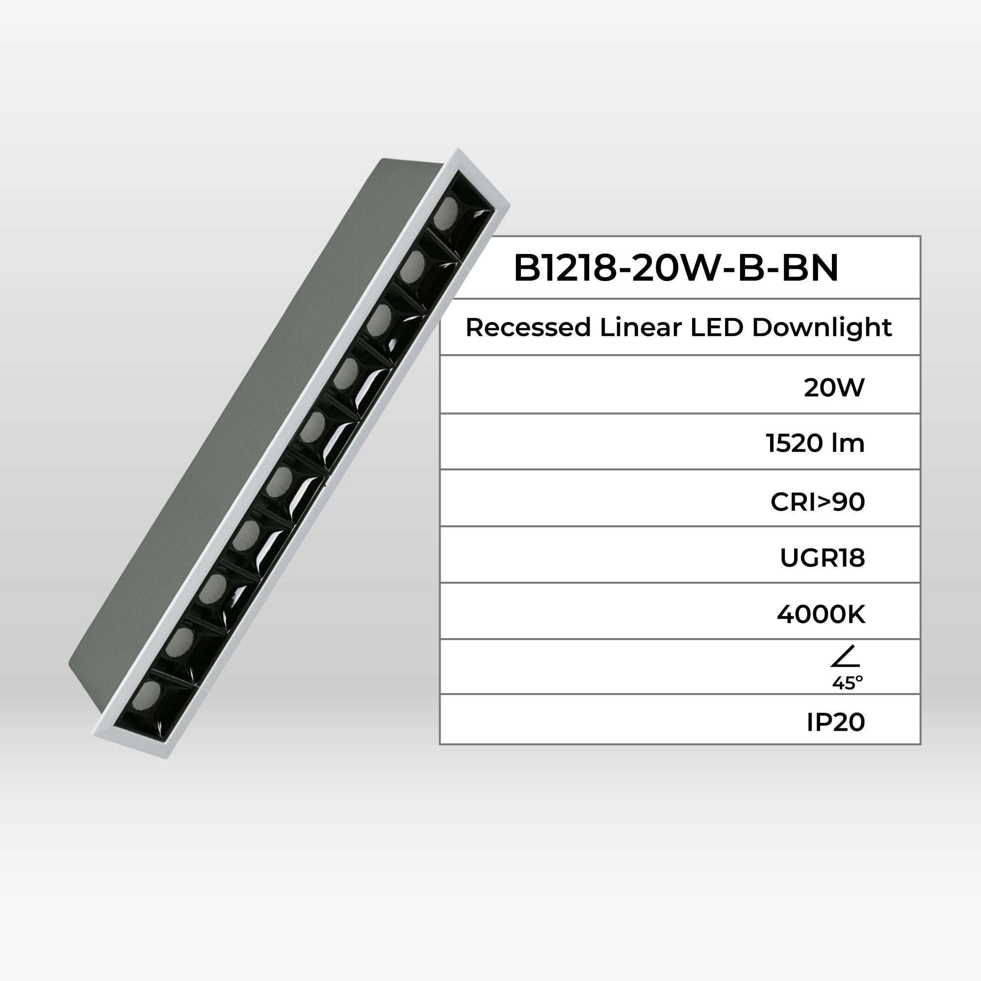 Foco lineal LED empotrable 20W - UGR18 - CRI90 - Chip OSRAM