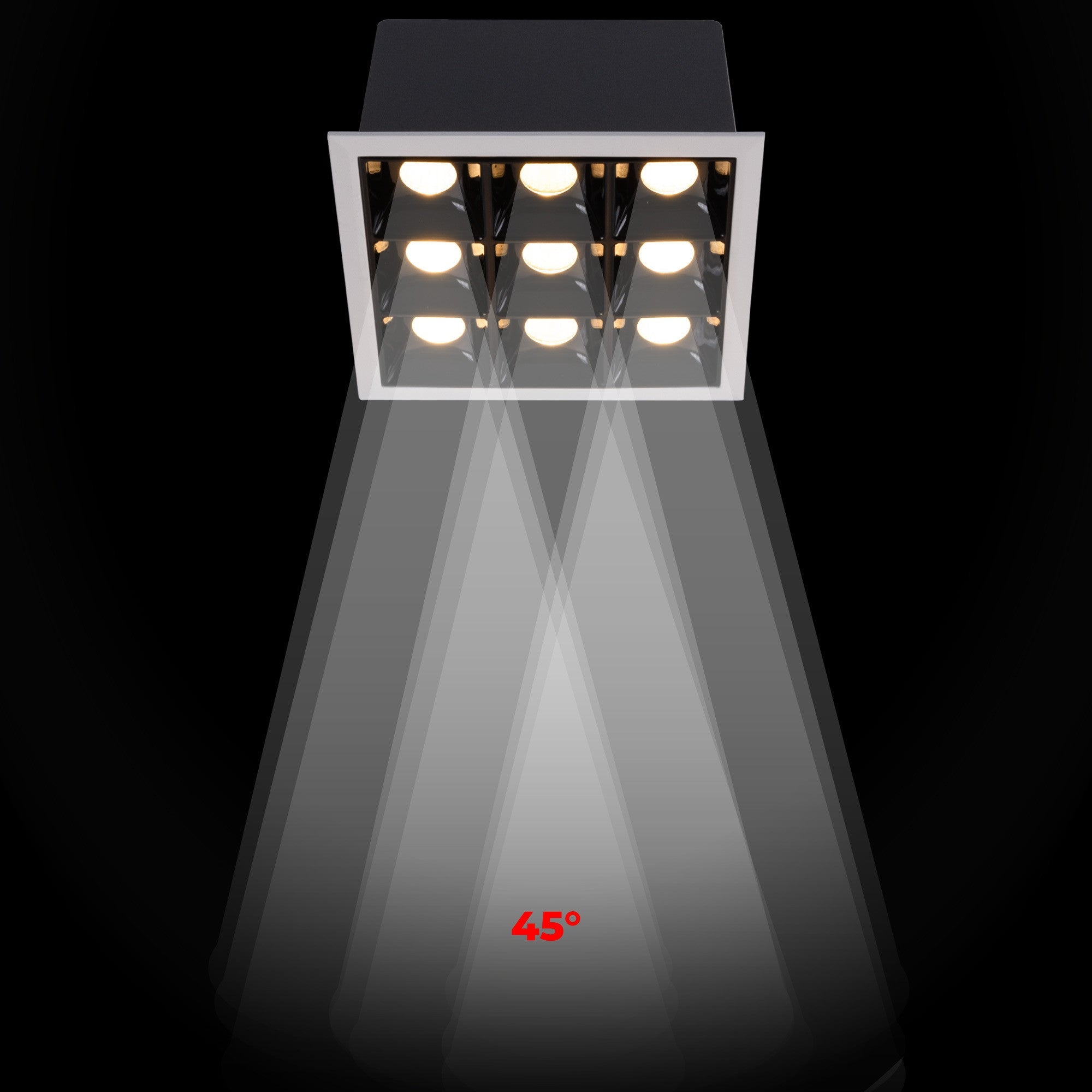 Downlight LED cuadrado empotrable 18W - 9 Focos - UGR18 - CRI90 - Chip OSRAM