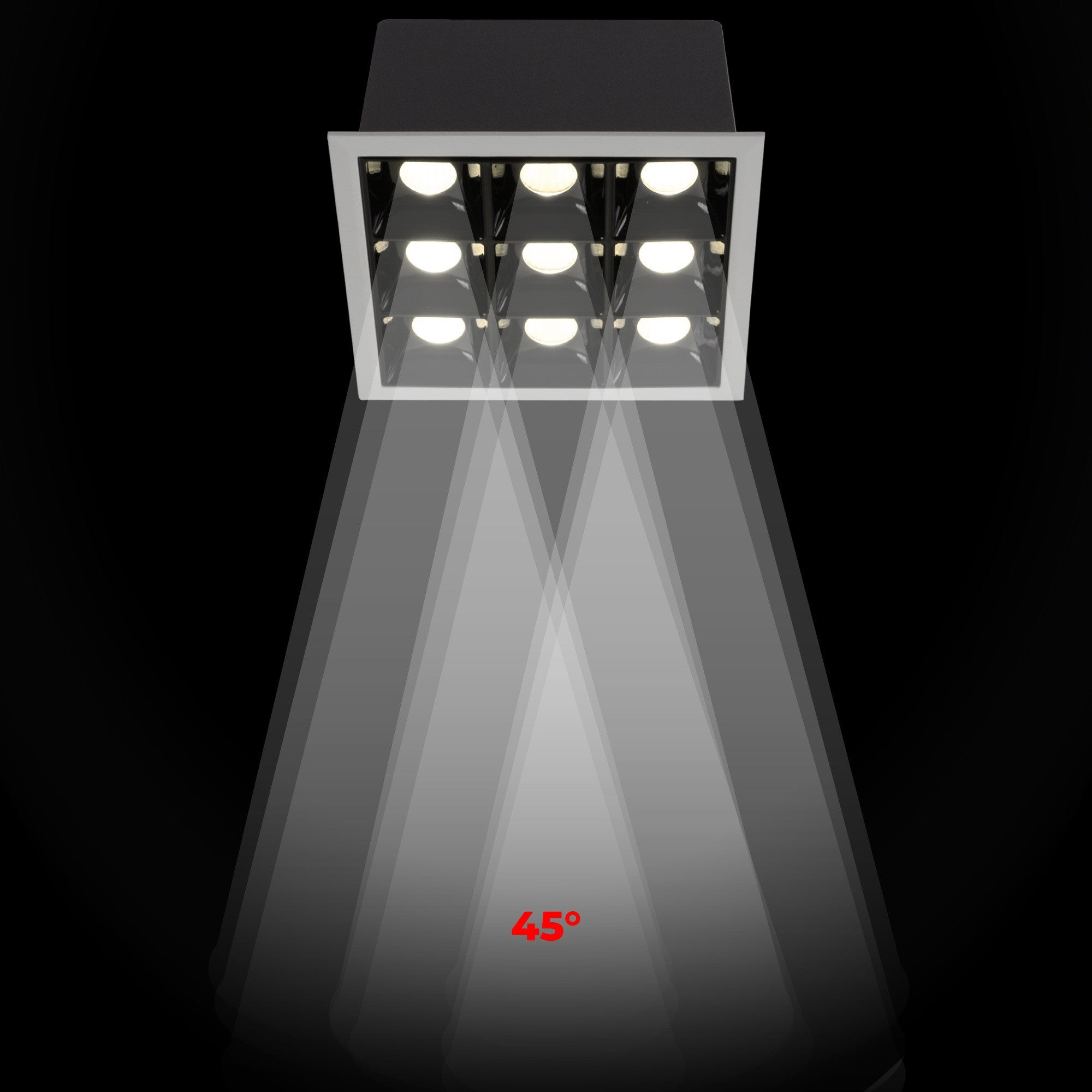 Downlight LED cuadrado empotrable 18W - 9 Focos - UGR18 - CRI90 - Chip OSRAM