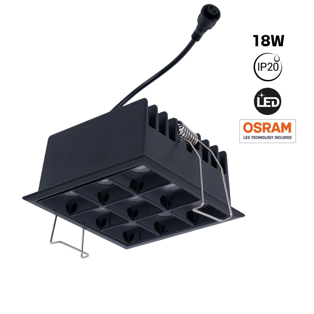 Downlight LED cuadrado empotrable 18W - 9 Focos - UGR18 - CRI90 - Chip OSRAM
