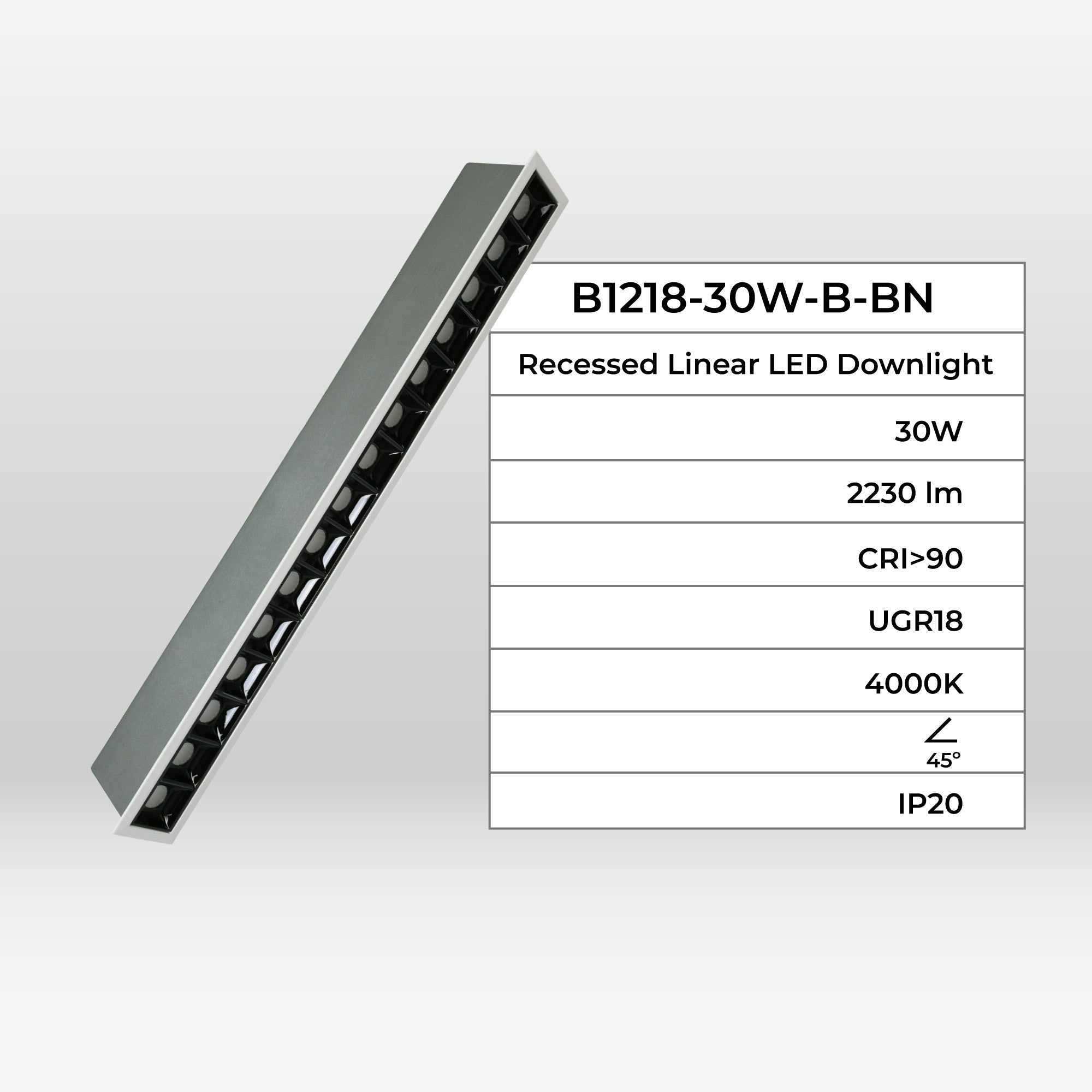 Foco lineal LED empotrable 30W - UGR18 - CRI90 - Chip OSRAM