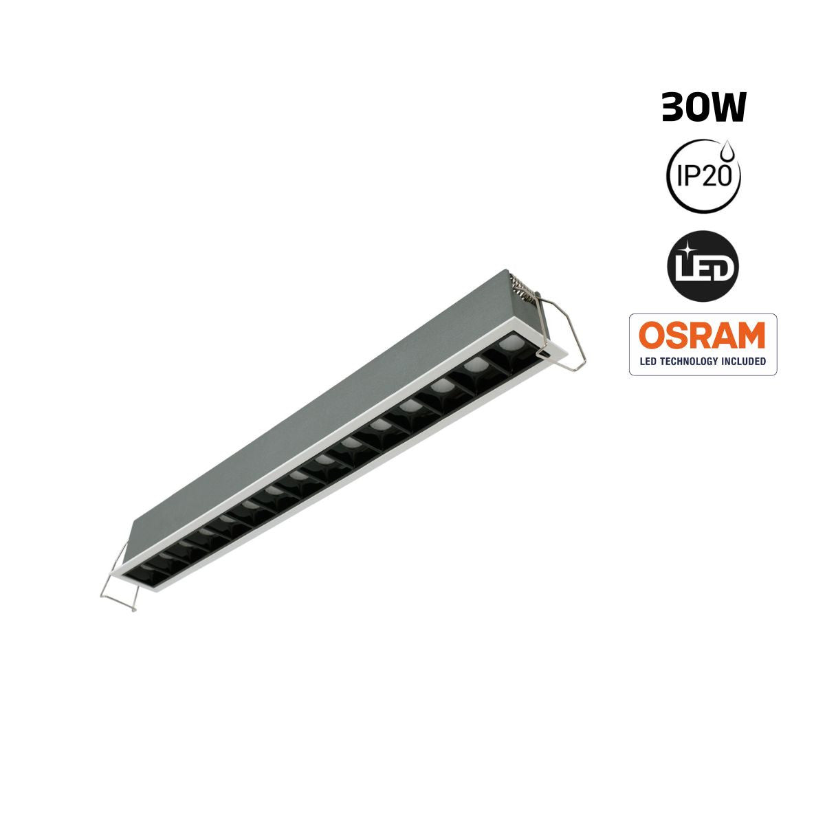 Foco lineal LED empotrable 30W - UGR18 - CRI90 - Chip OSRAM