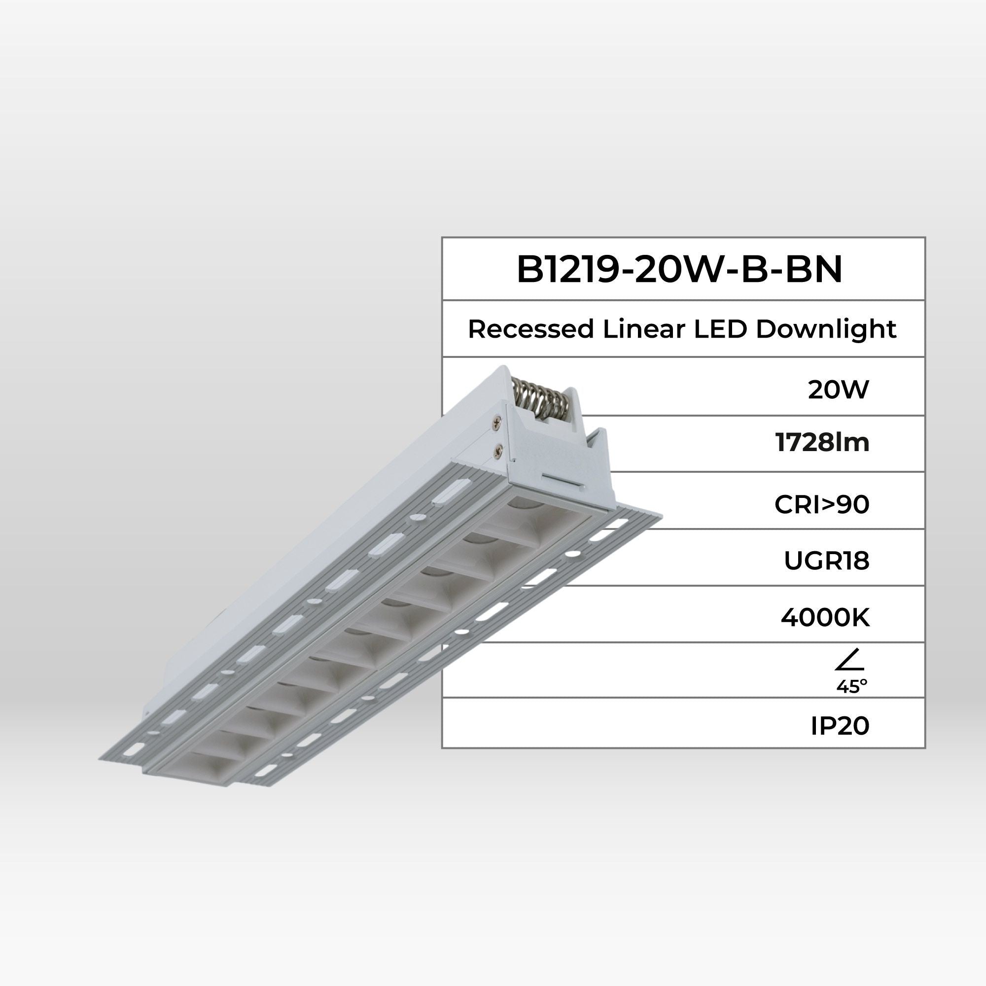 Foco lineal LED trimless / integración - 20W - UGR18 - CRI90