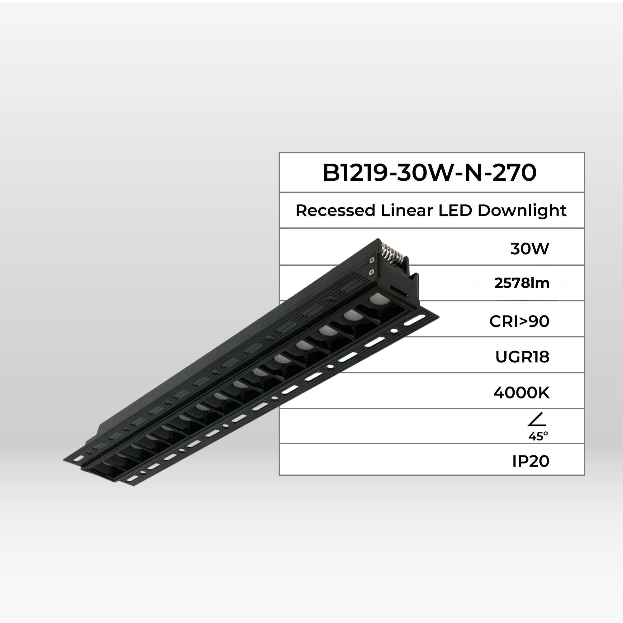 Foco lineal LED trimless / integración - 30W - UGR18 - CRI90