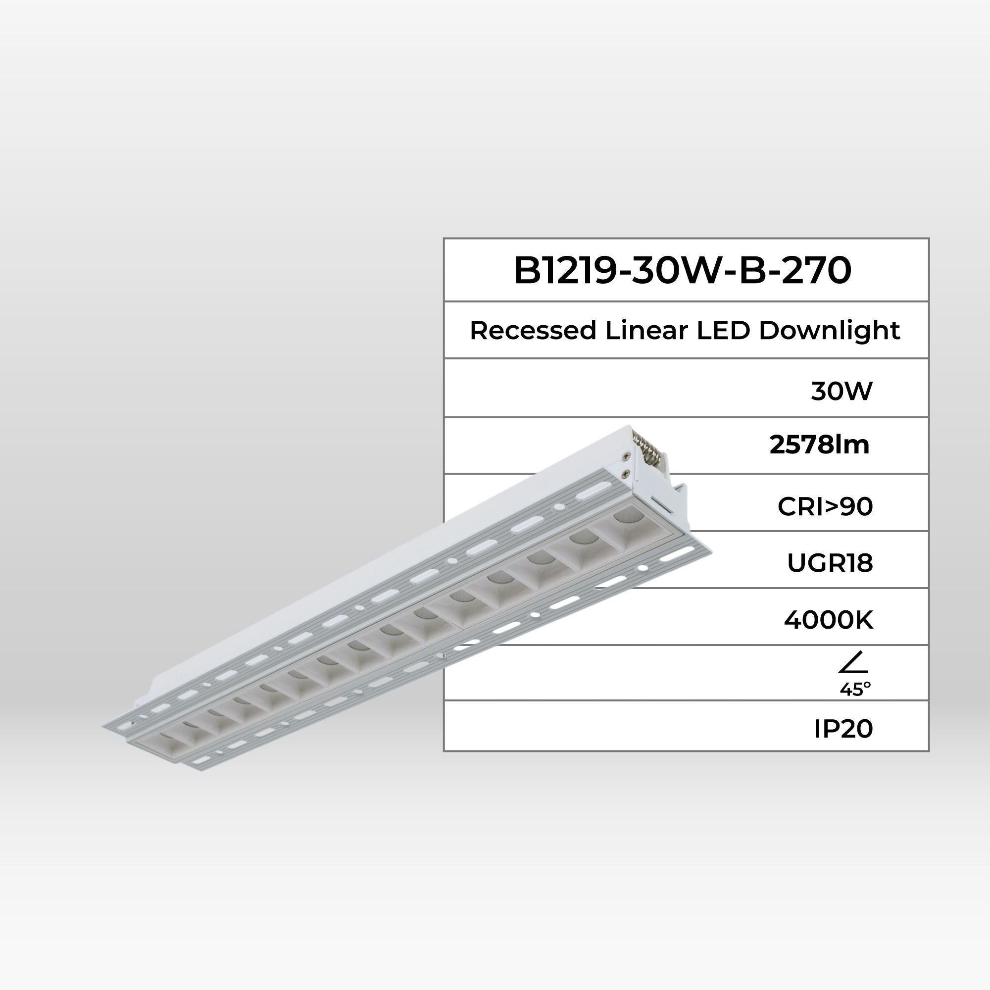 Foco lineal LED trimless / integración - 30W - UGR18 - CRI90