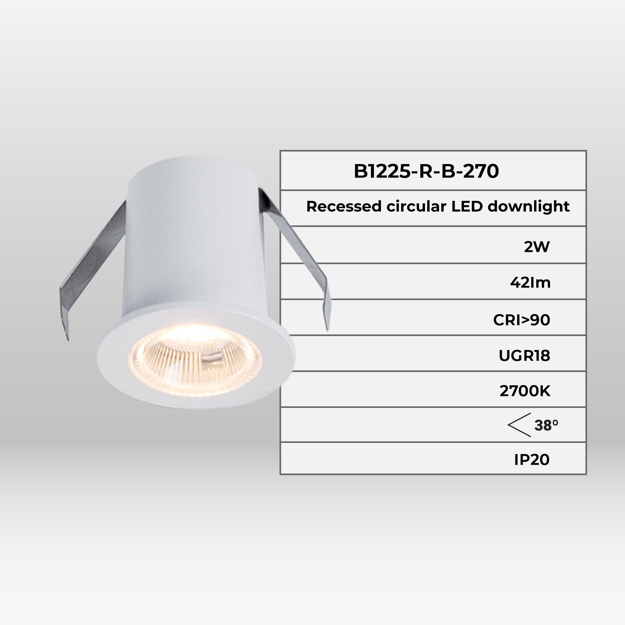 Downlight LED empotrable circular 2W - Chip Osram - UGR18 - Corte Ø 25mm - Blanco