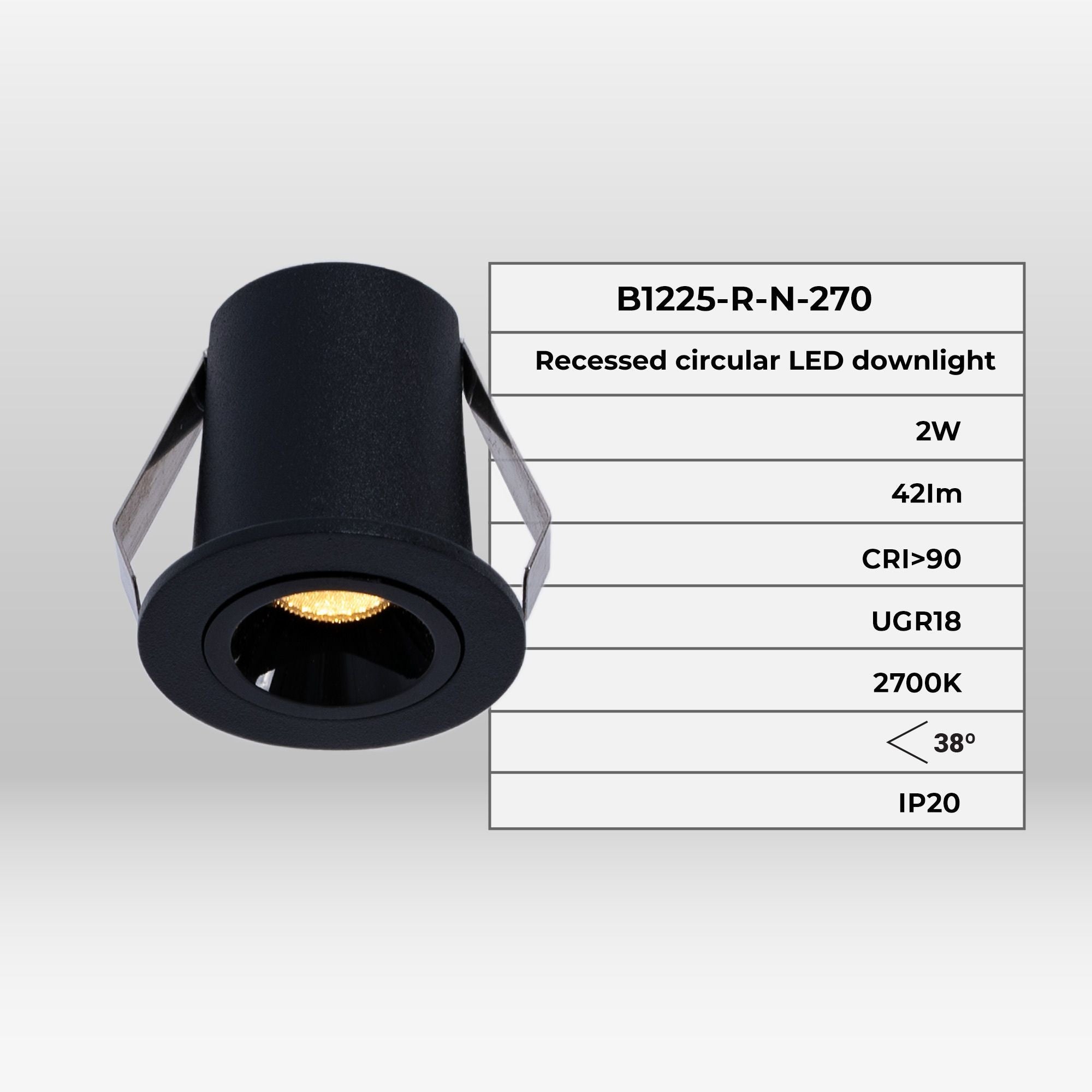 Downlight LED empotrable circular 2W - Chip Osram - UGR18 -  Corte Ø 25mm - Negro