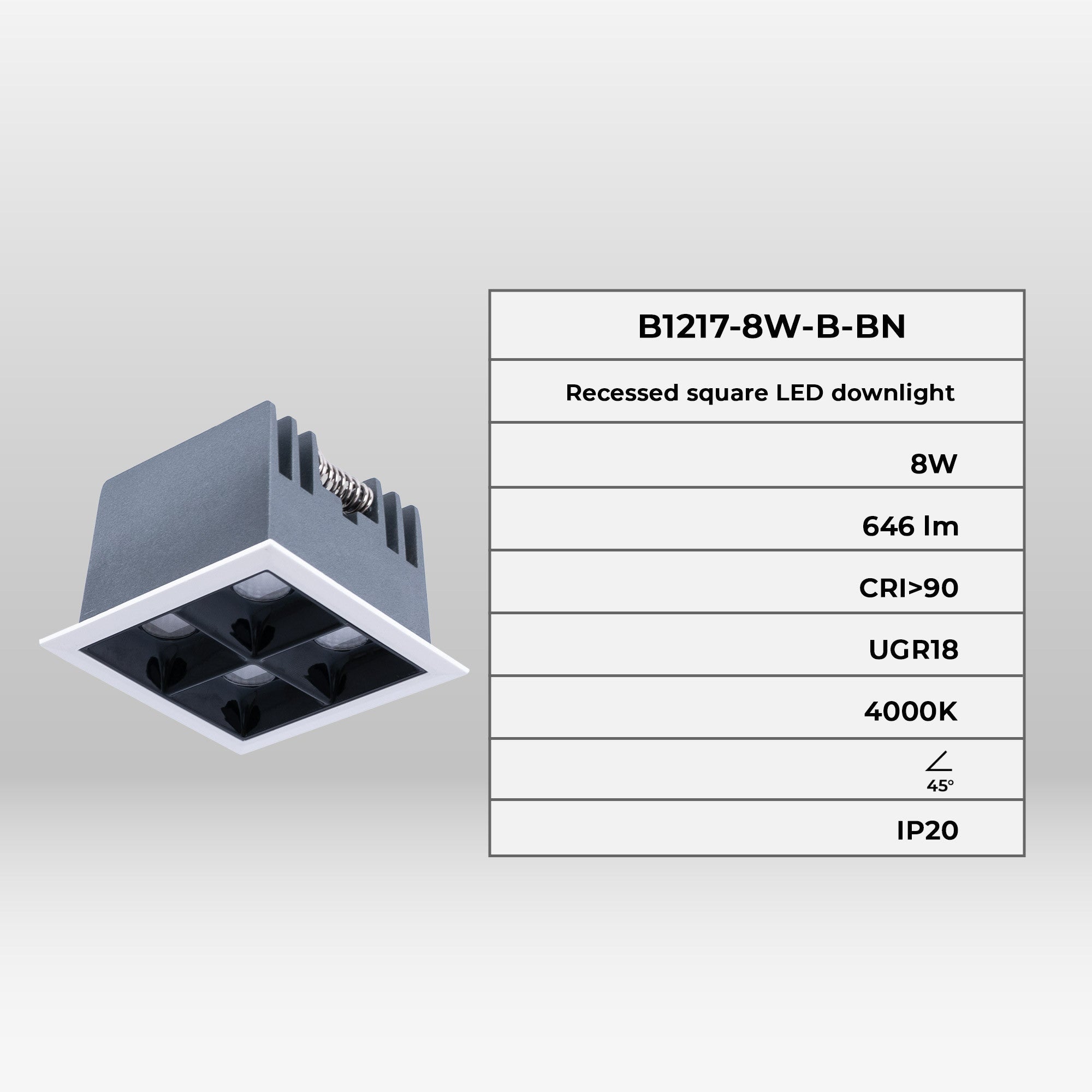Downlight LED cuadrado empotrable 8W - 4 Focos - UGR18 - CRI90 - Chip OSRAM