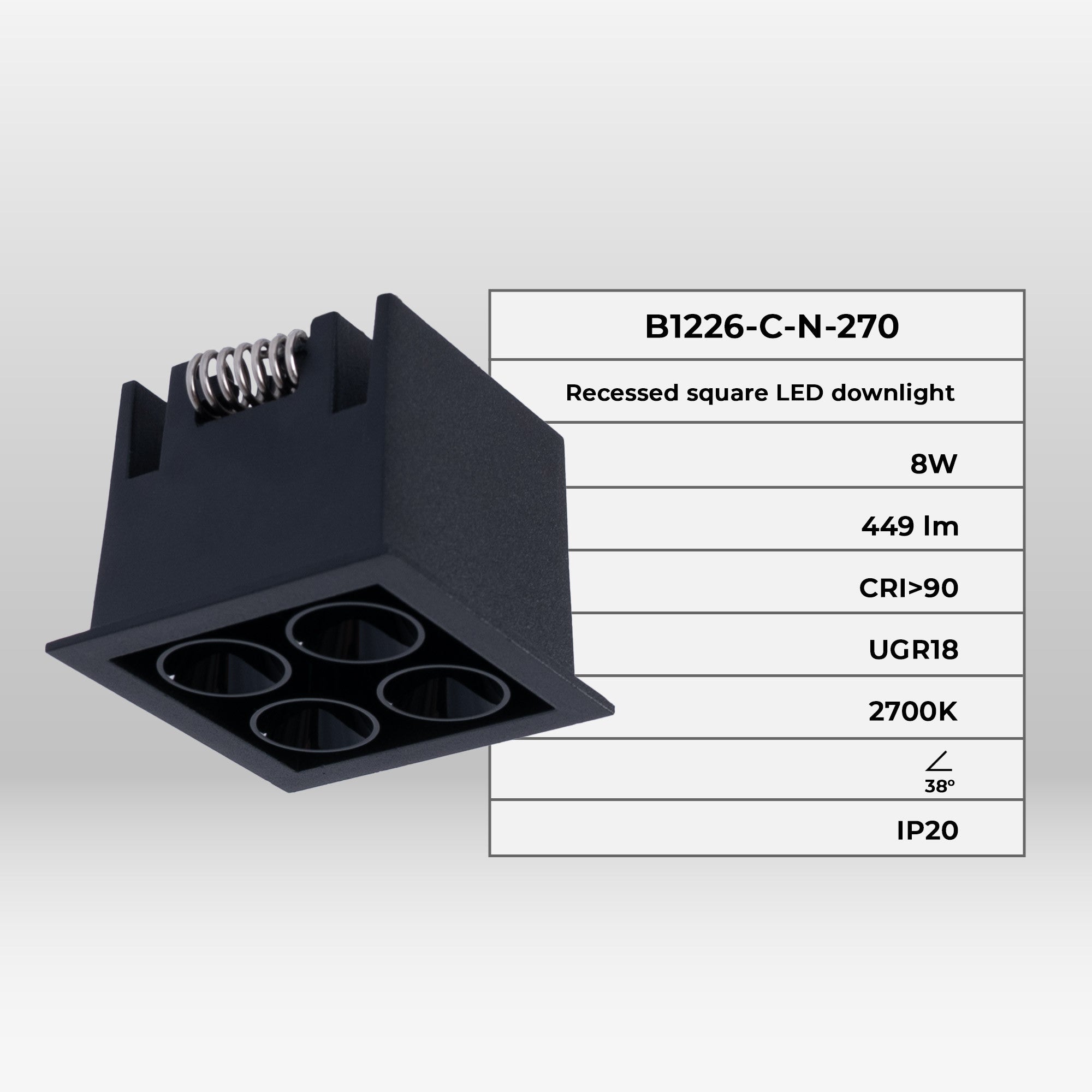 Downlight LED empotrable cuadrado 8W - Chip Osram - UGR18 - Corte 48 x 48 mm