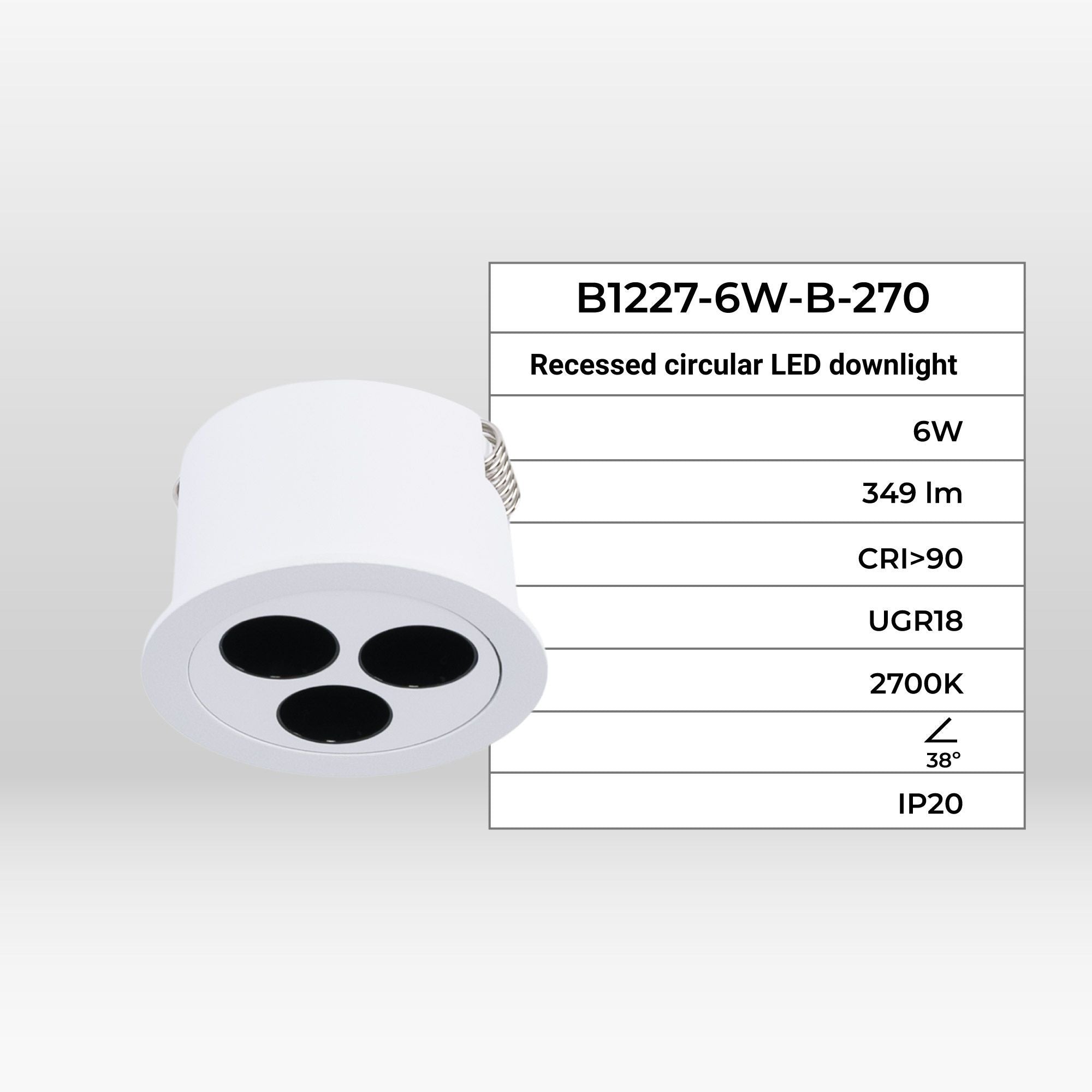 Downlight LED empotrable circular 6W - UGR18 - Corte Ø 55mm - Blanco