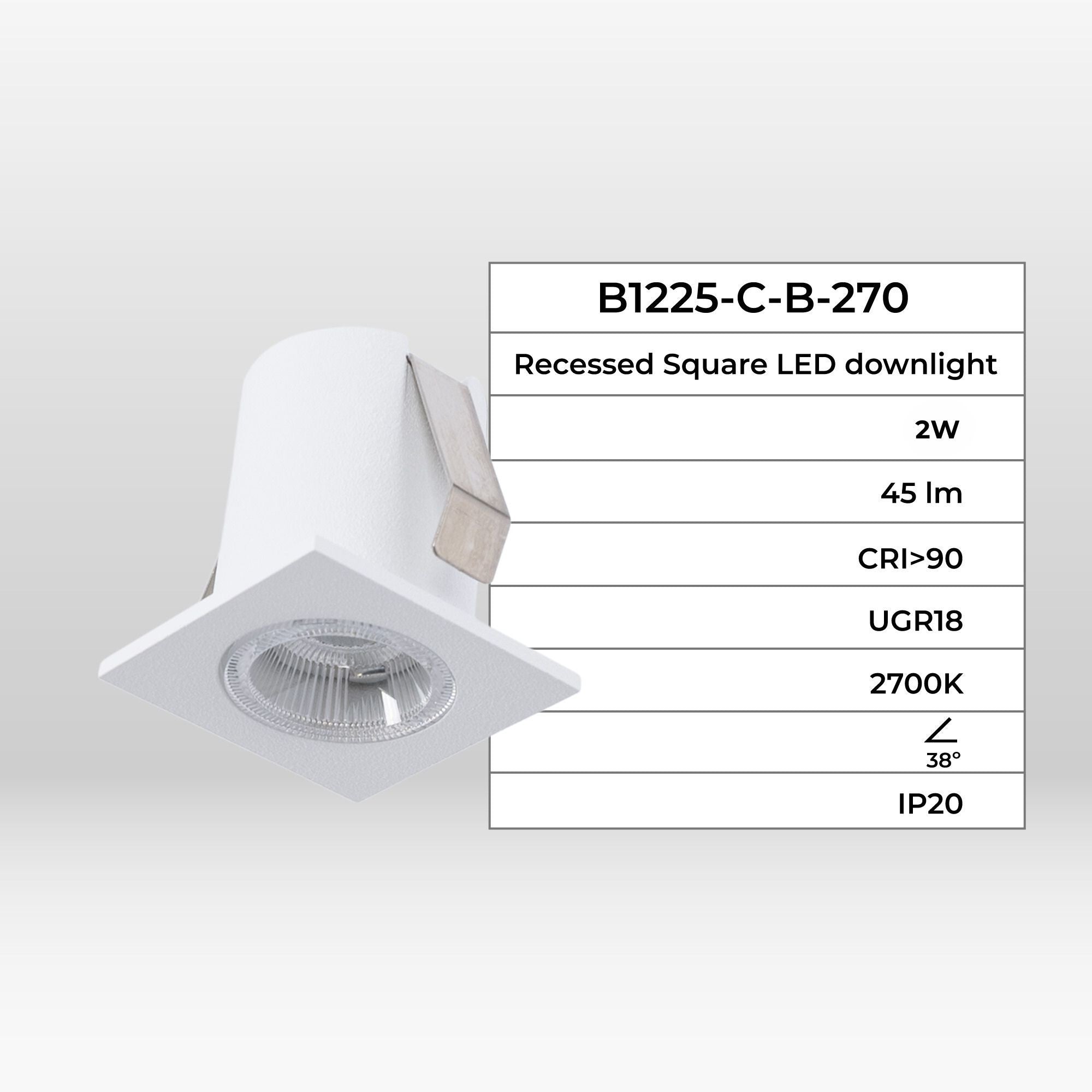 Downlight LED empotrable cuadrado 2W - Chip Osram - UGR18 -  Corte Ø 25mm - Blanco