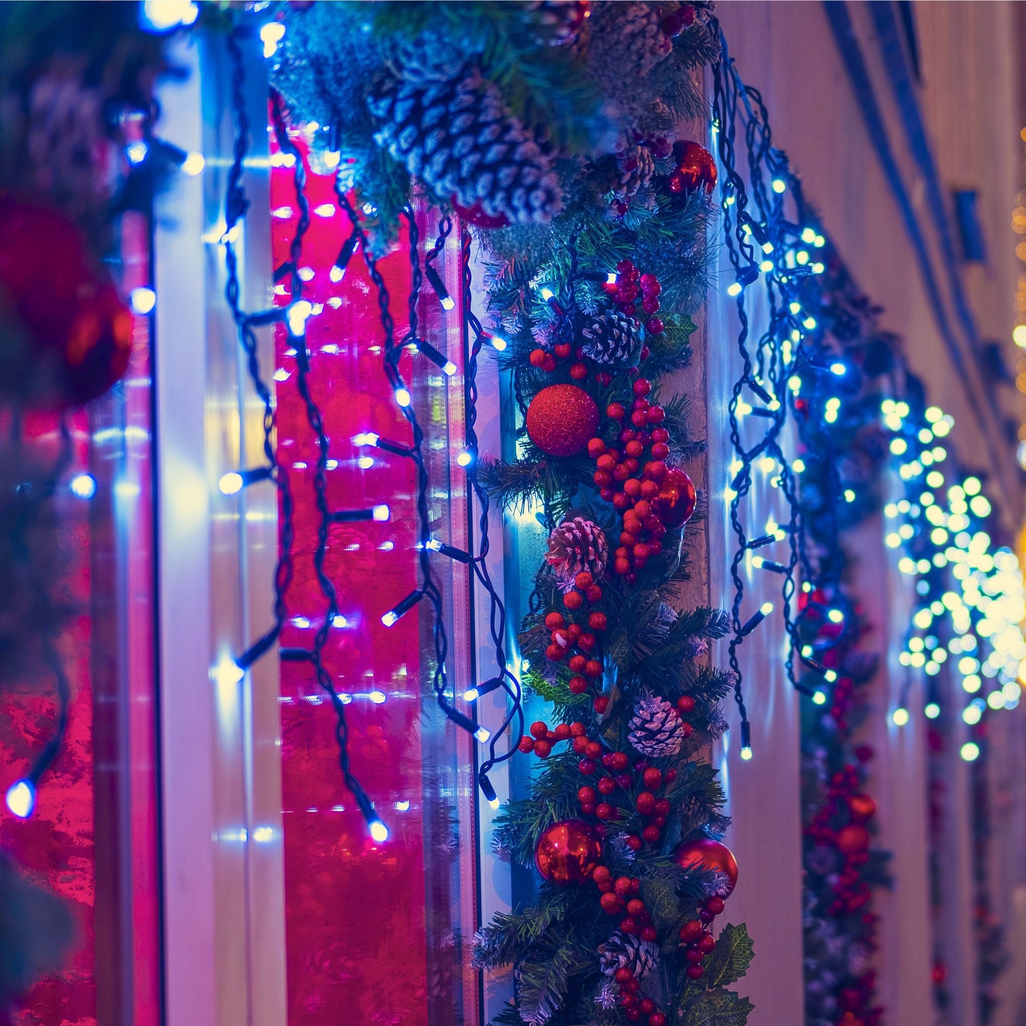 Cortina de luces LED - 1,5m x 90cm - 100 luces - Blanco frío