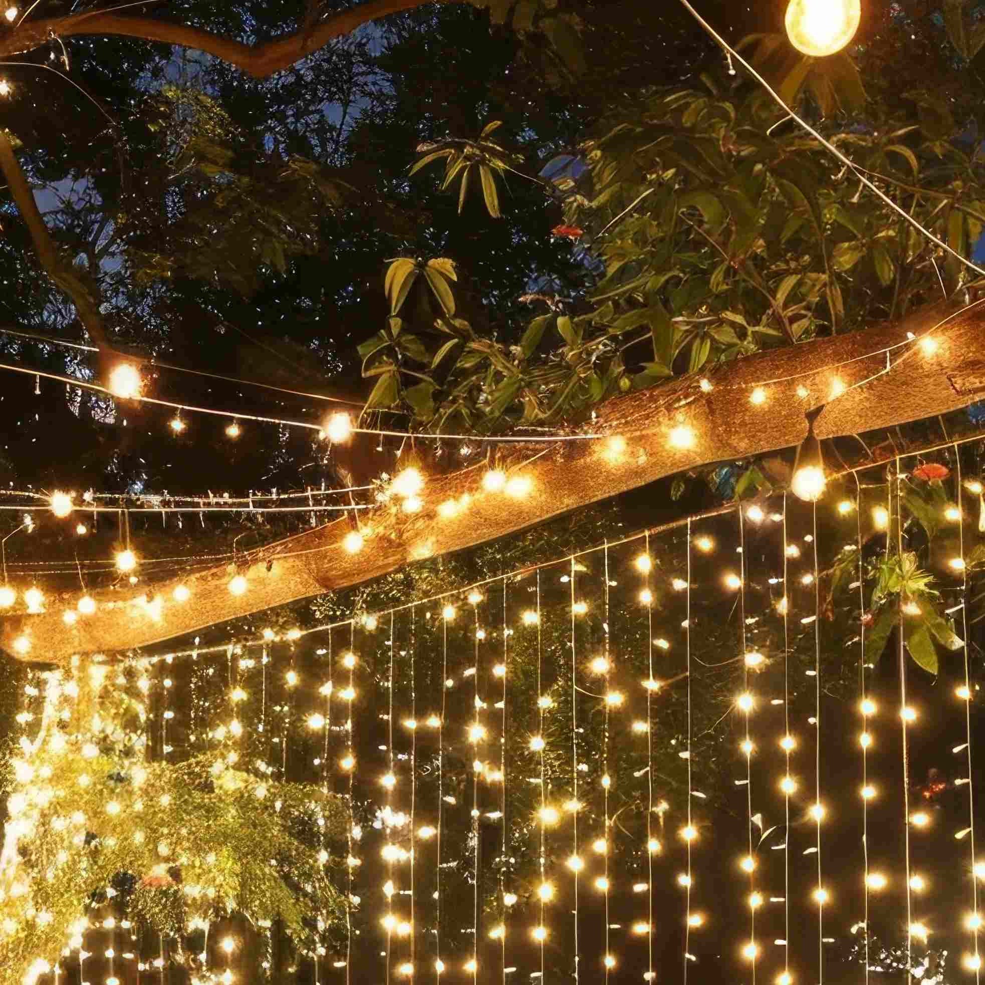 Cortina de luces LED - 1,5m x 90cm - 100 luces - Blanco cálido