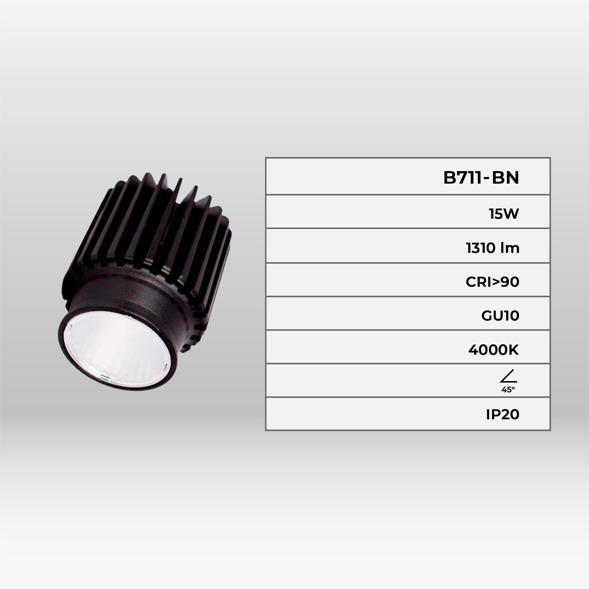 Módulo LED 15W para aro downlight MR16/GU10 - 45º - CRI 90
