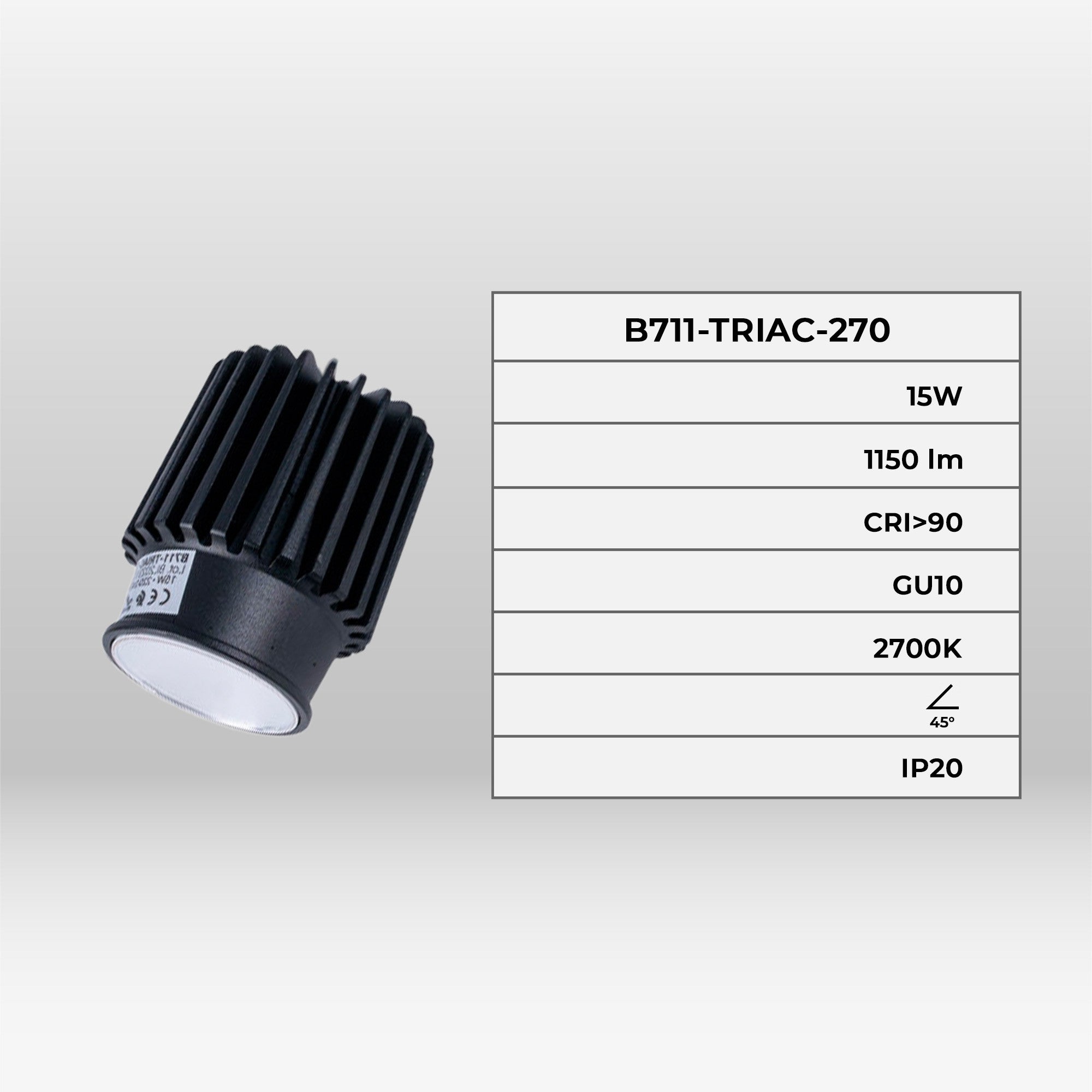 Módulo LED 15W para aro downlight MR16/GU10 - Regulable por TRIAC - 45º - CRI 90